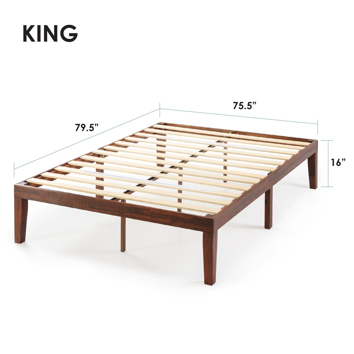 Cadre de lit plateforme classique en bois massif de 16 pouces, disponible en plusieurs finitions