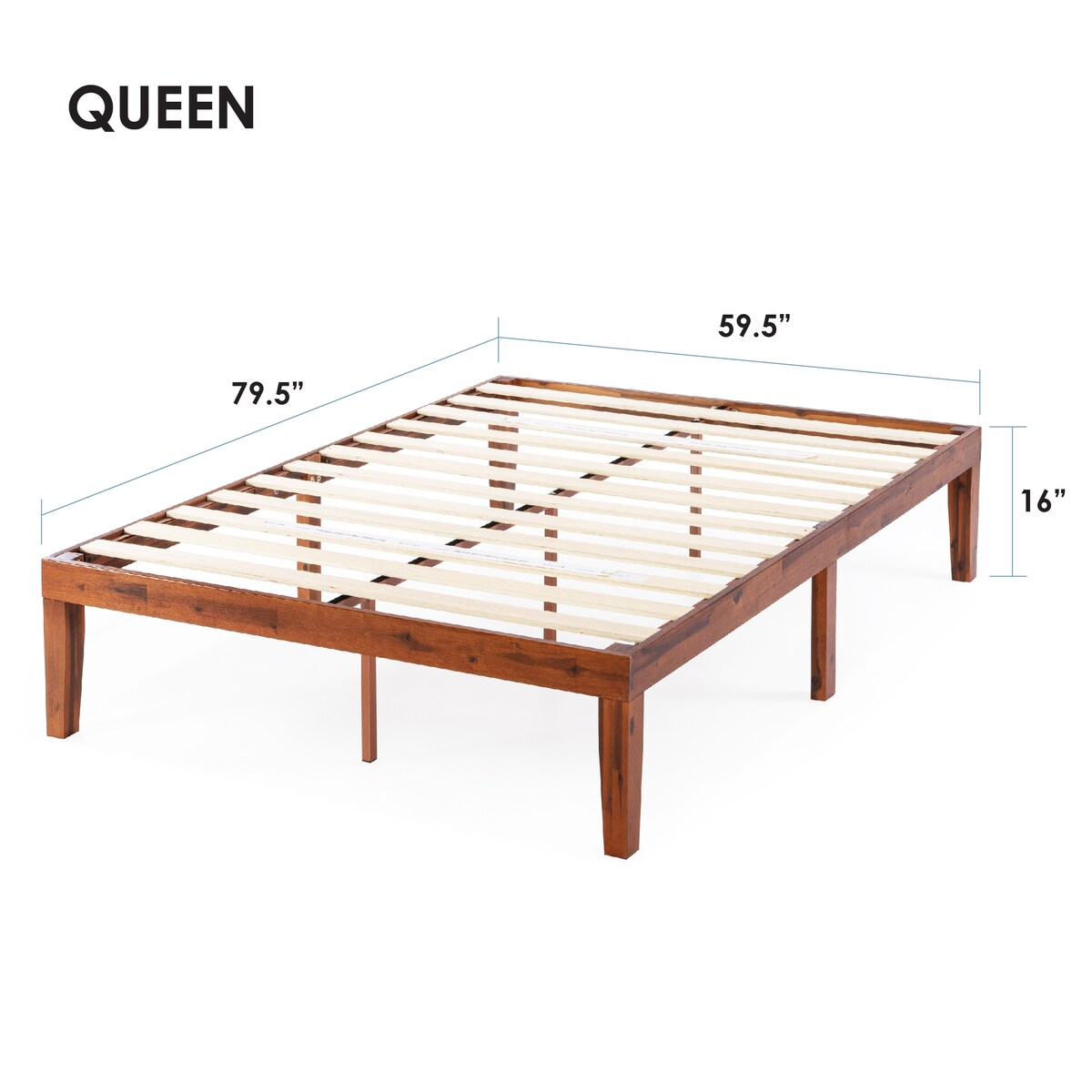 Cadre de lit plateforme classique en bois massif de 16 pouces, disponible en plusieurs finitions