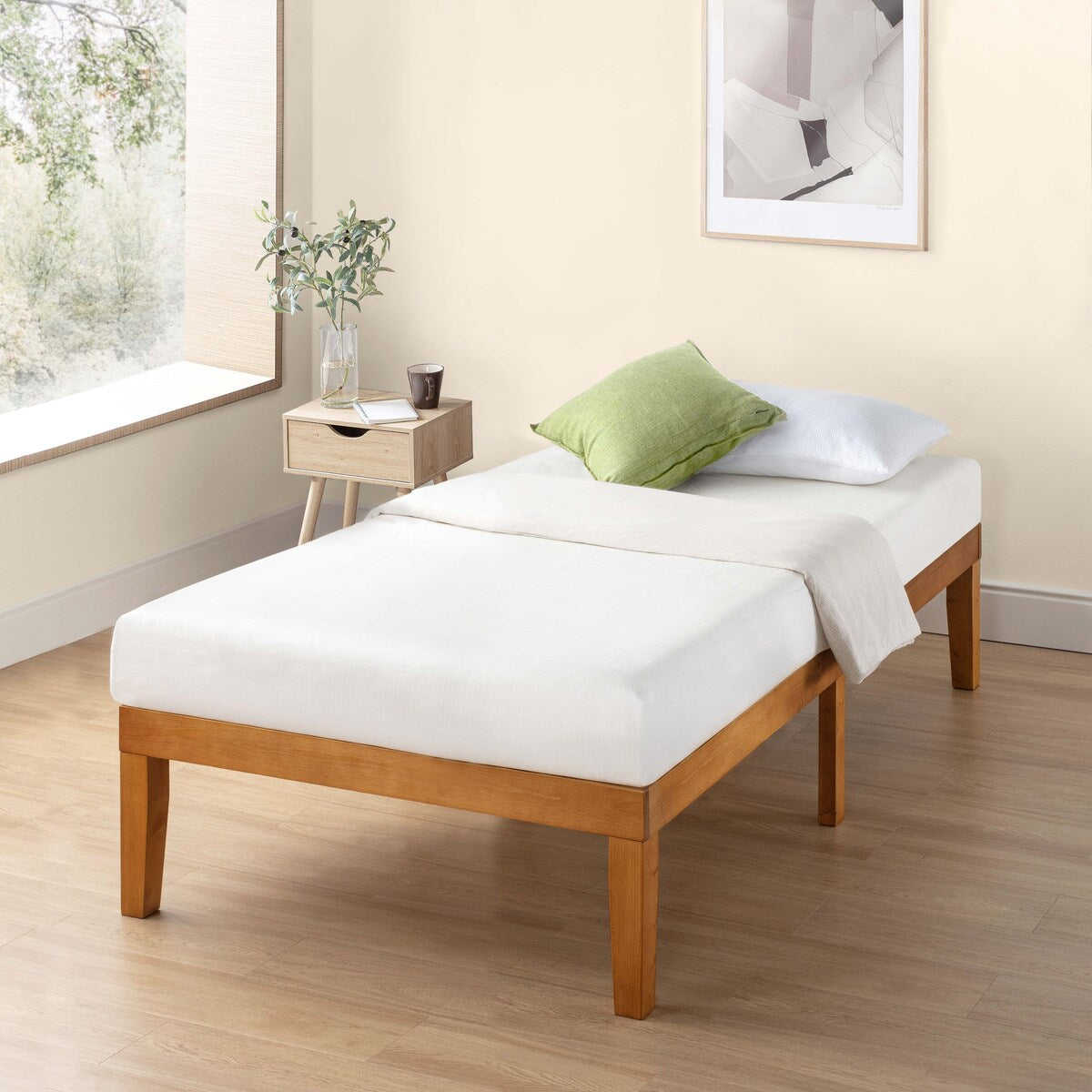 Cadre de lit plateforme classique en bois massif de 16 pouces, disponible en plusieurs finitions