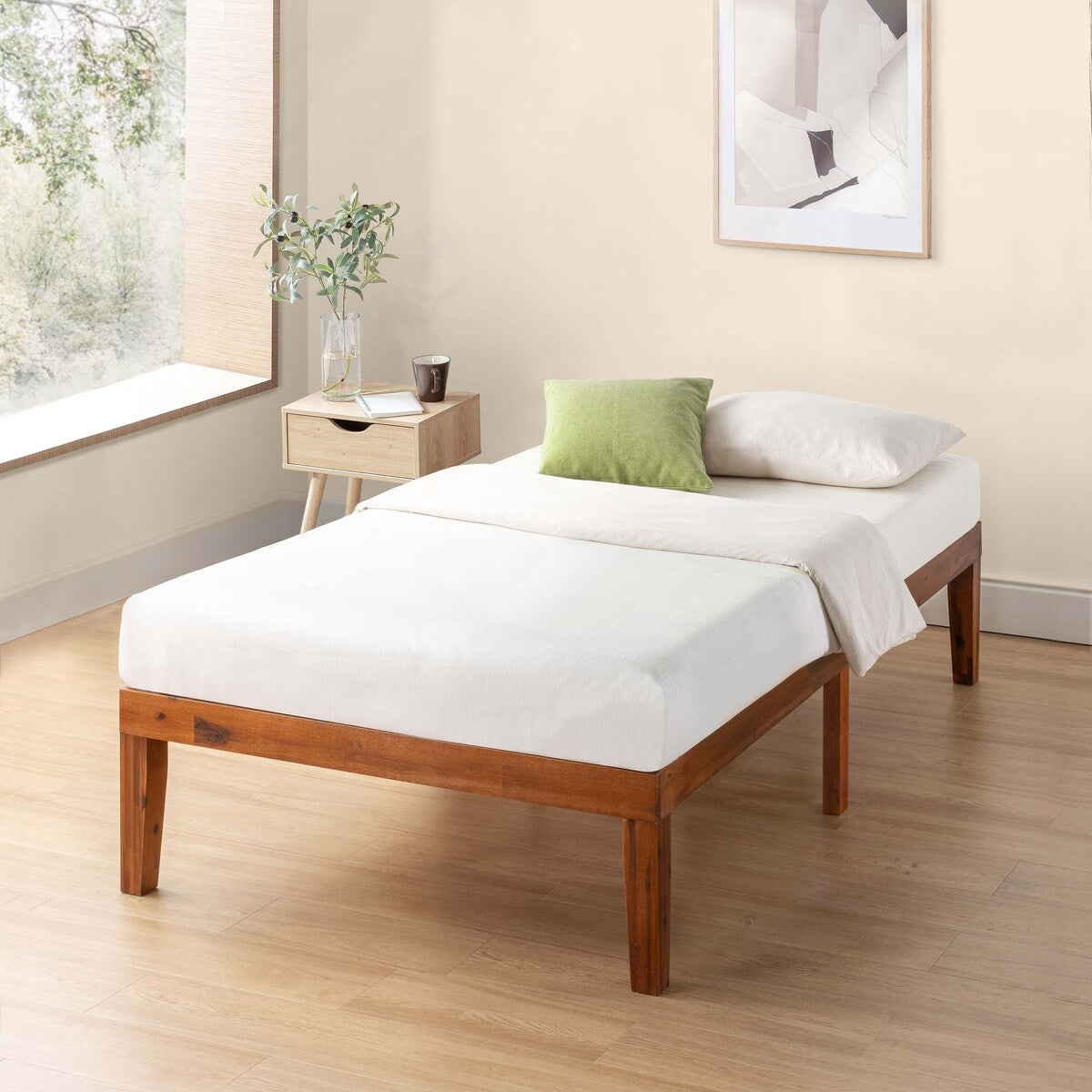 Cadre de lit plateforme classique en bois massif de 16 pouces, disponible en plusieurs finitions