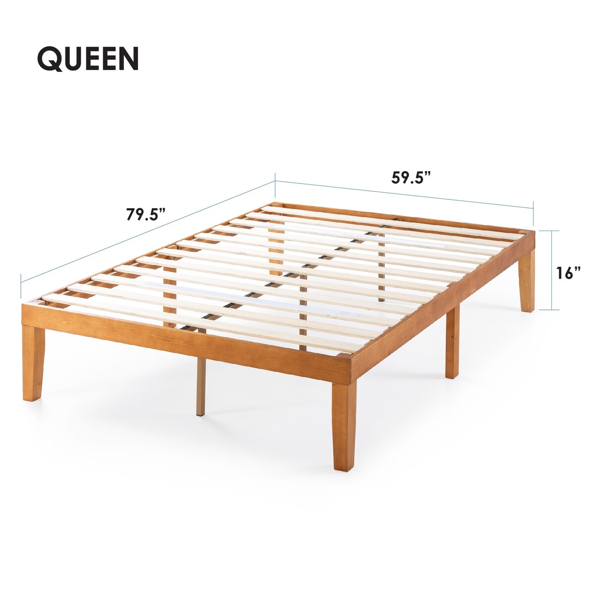 Cadre de lit plateforme classique en bois massif de 16 pouces, disponible en plusieurs finitions