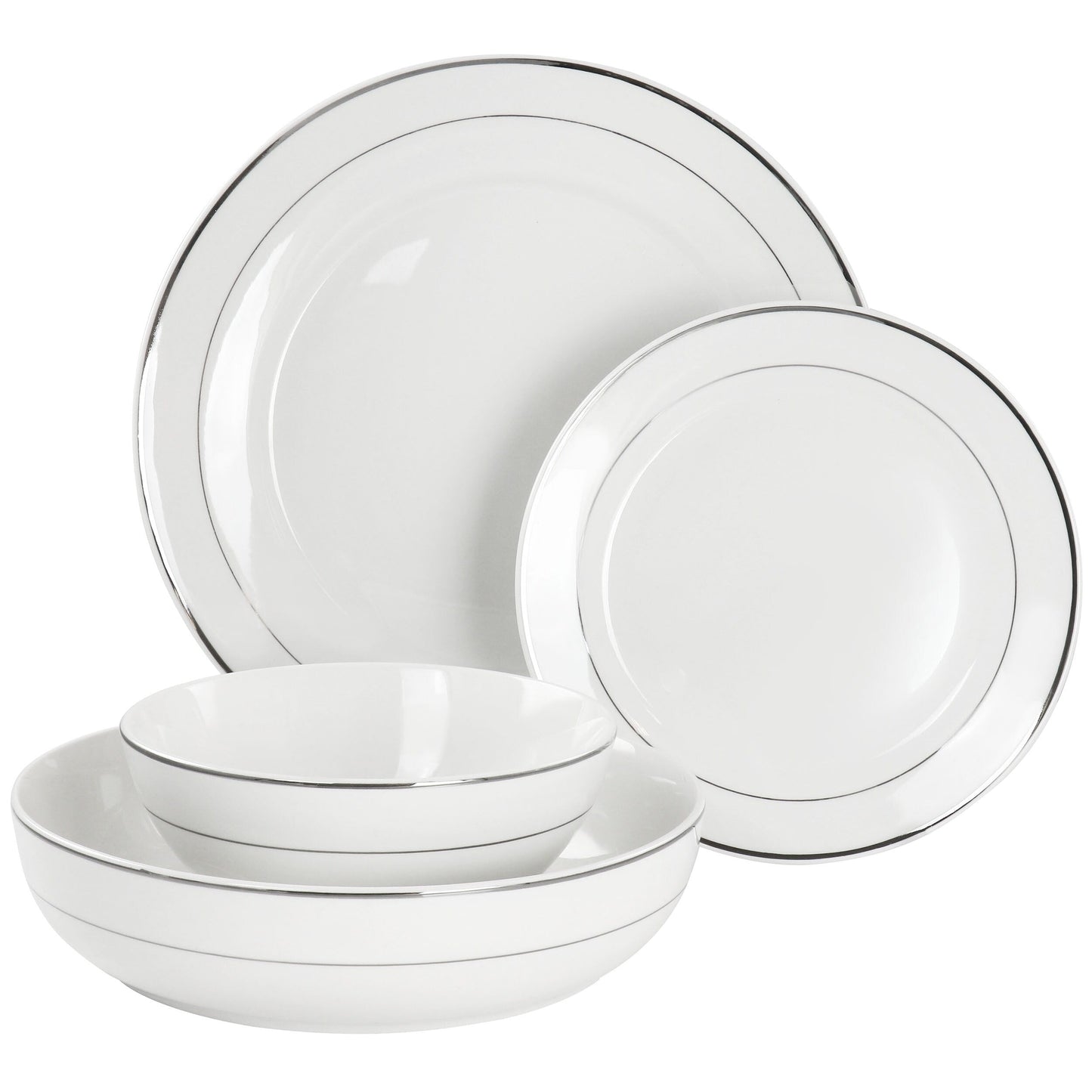 Service de table rond en porcelaine de 16 pièces avec deux bols