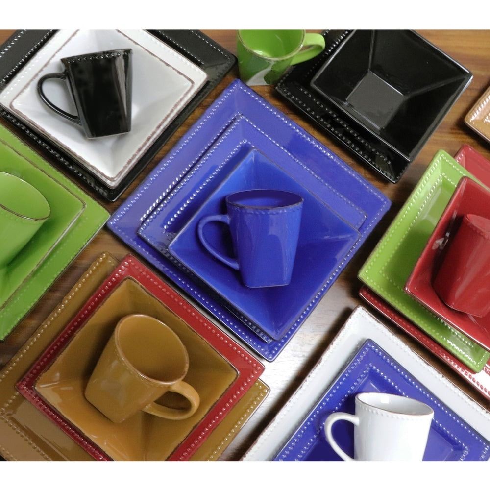 Service de table carré en grès perlé, 16 pièces, Lorren Home Trends, noir