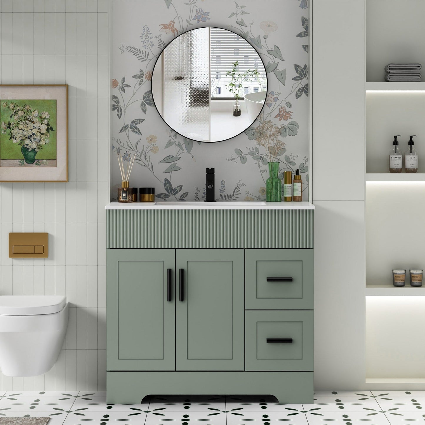 Ensemble de meuble-lavabo Wavy Line 30/36/48 avec lavabo et robinet