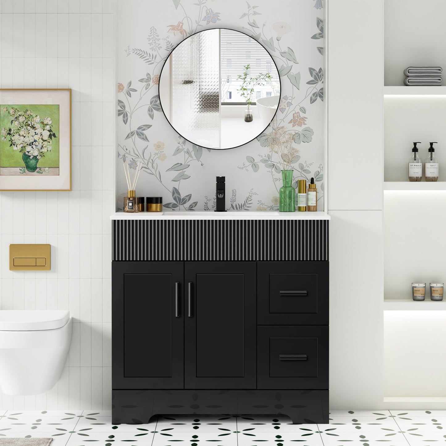 Ensemble de meuble-lavabo Wavy Line 30/36/48 avec lavabo et robinet