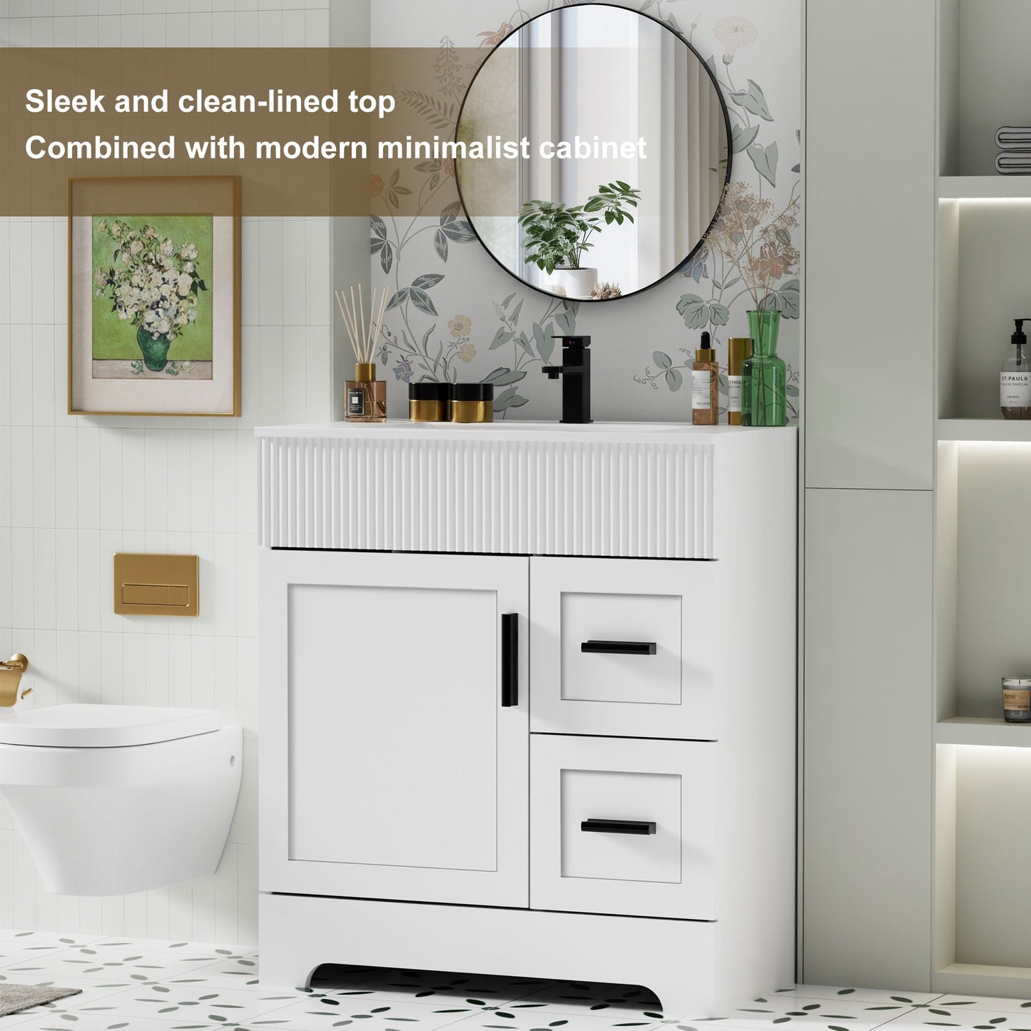 Ensemble de meuble-lavabo Wavy Line 30/36/48 avec lavabo et robinet