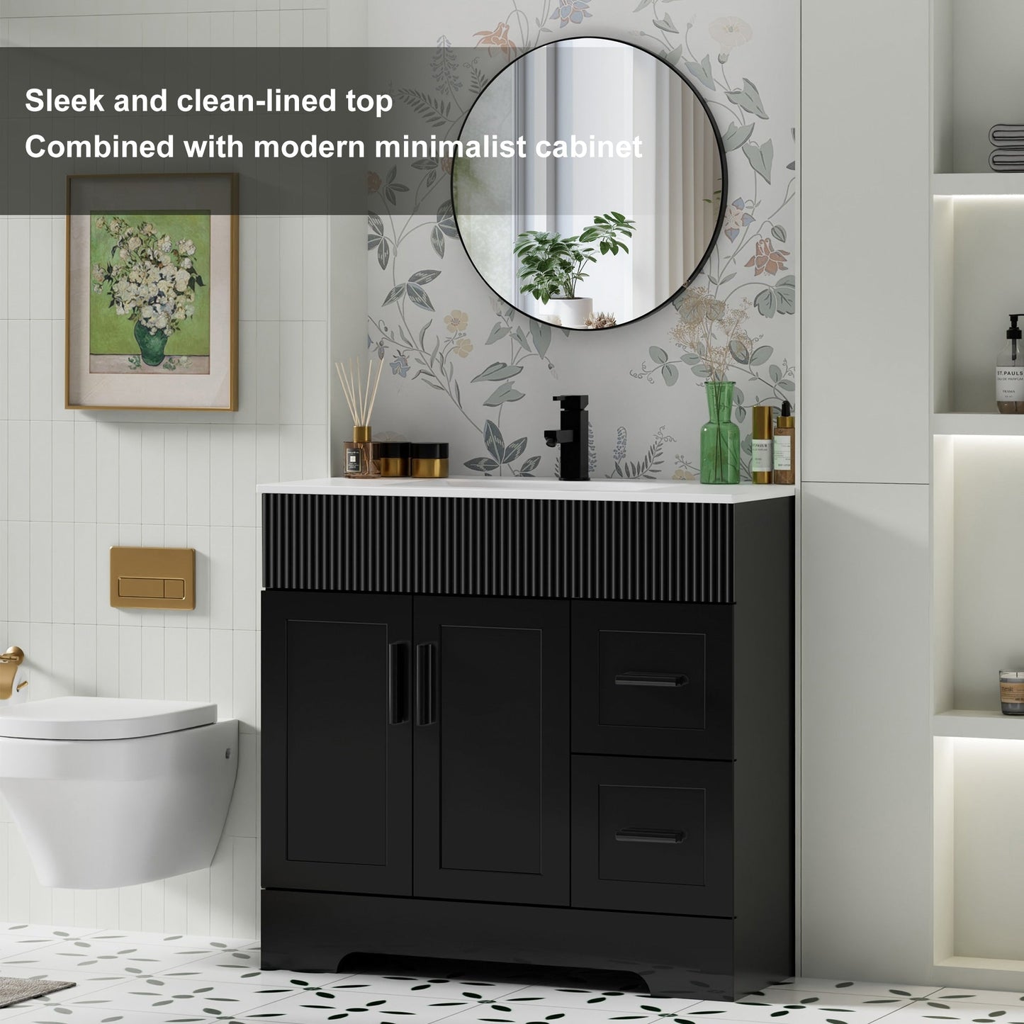 Ensemble de meuble-lavabo Wavy Line 30/36/48 avec lavabo et robinet