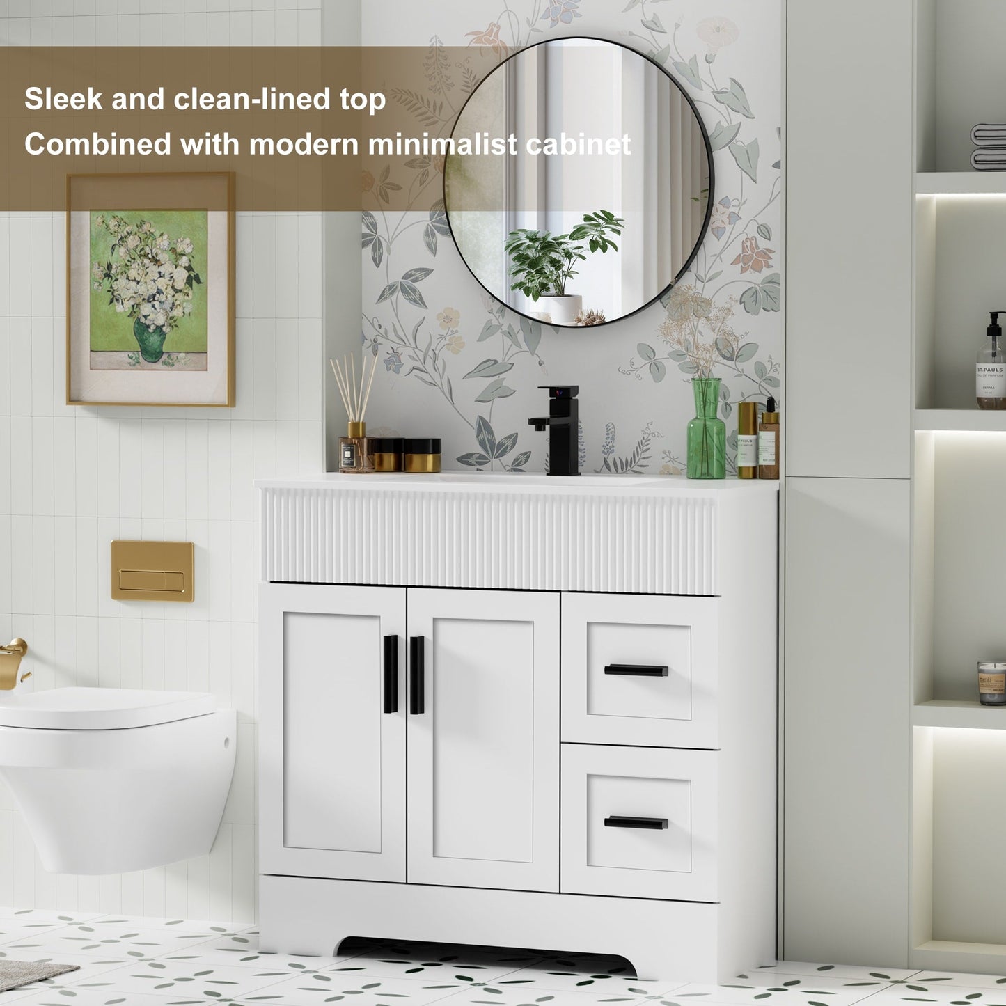 Ensemble de meuble-lavabo Wavy Line 30/36/48 avec lavabo et robinet
