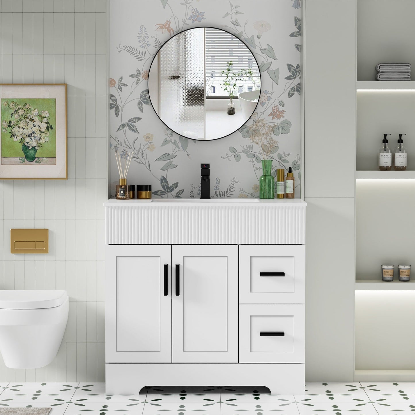 Ensemble de meuble-lavabo Wavy Line 30/36/48 avec lavabo et robinet