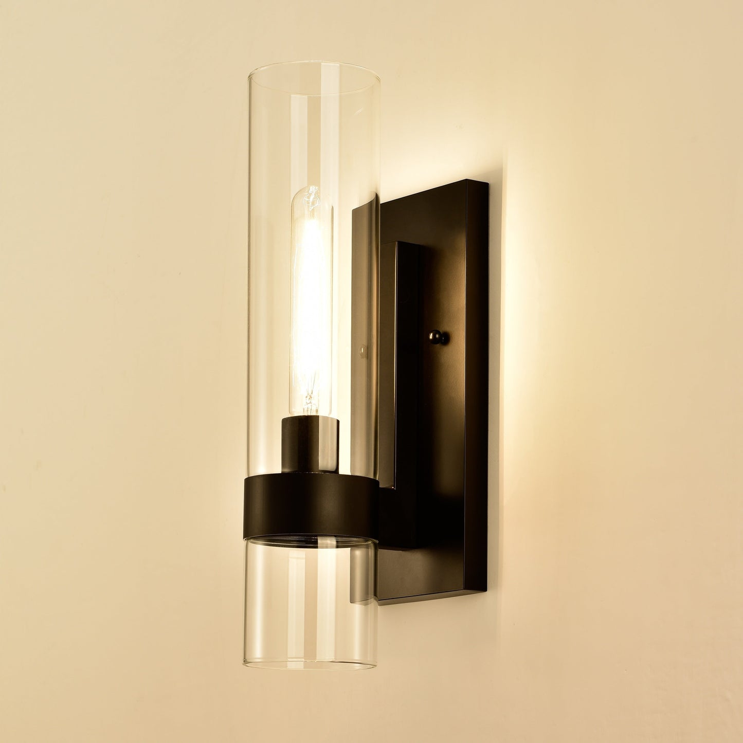 Applique murale cylindrique en verre transparent à 1 lumière