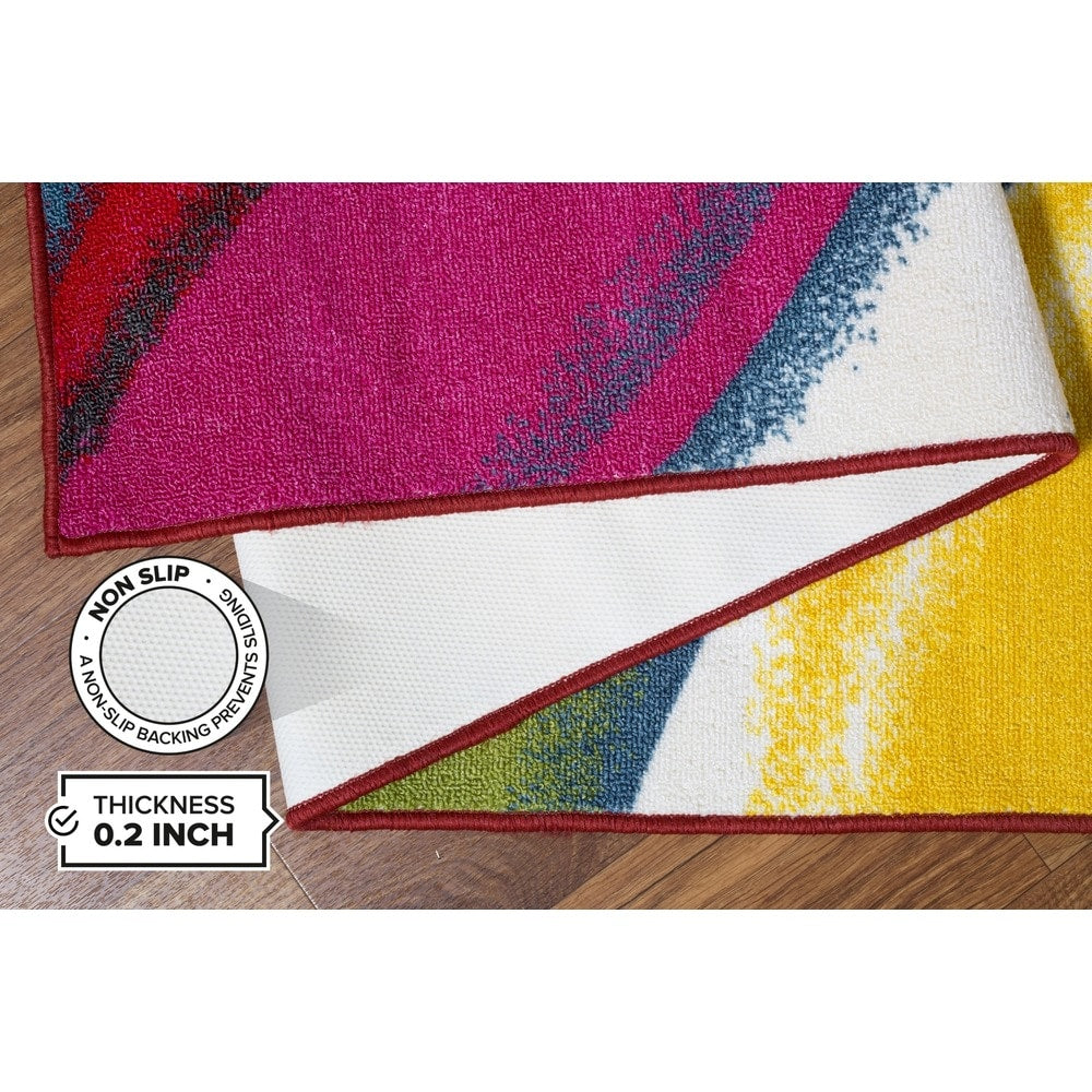 Tapis antidérapant multicolore à vagues contemporaines et modernes de la World Rug Gallery