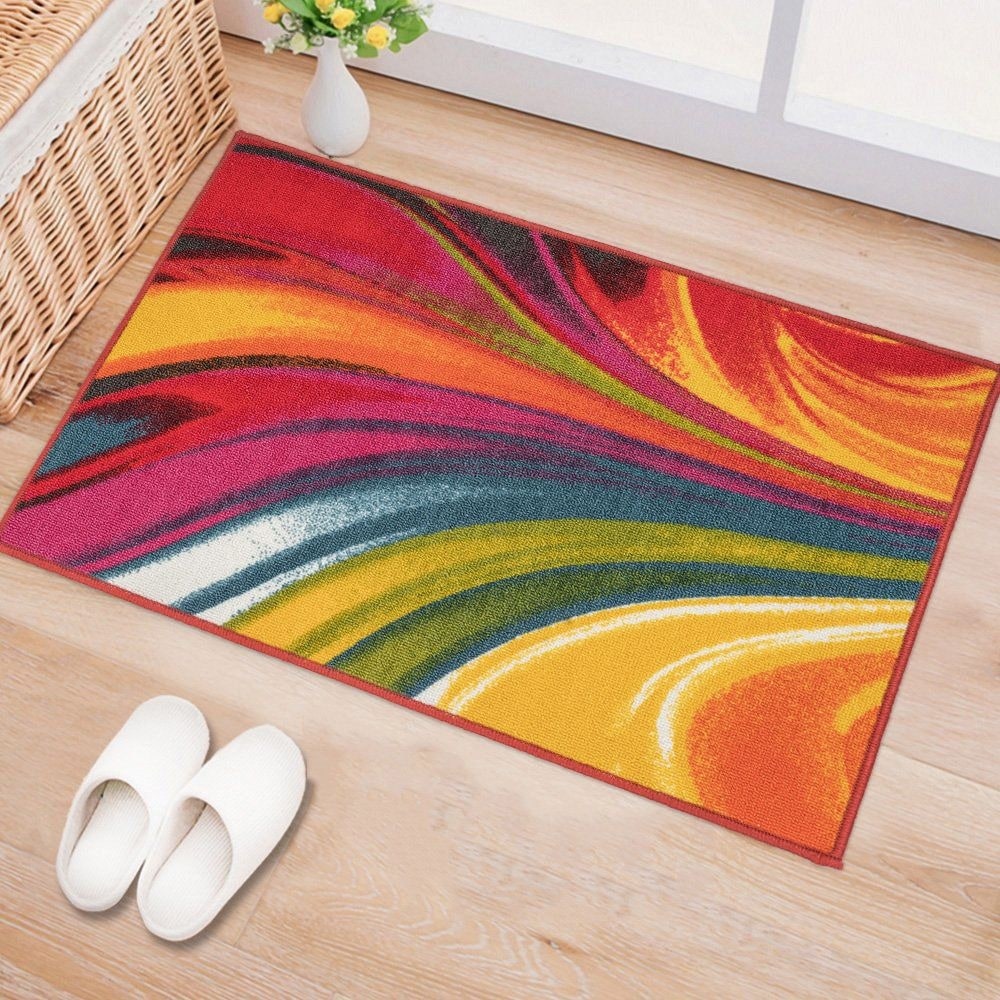 Tapis antidérapant multicolore à vagues contemporaines et modernes de la World Rug Gallery