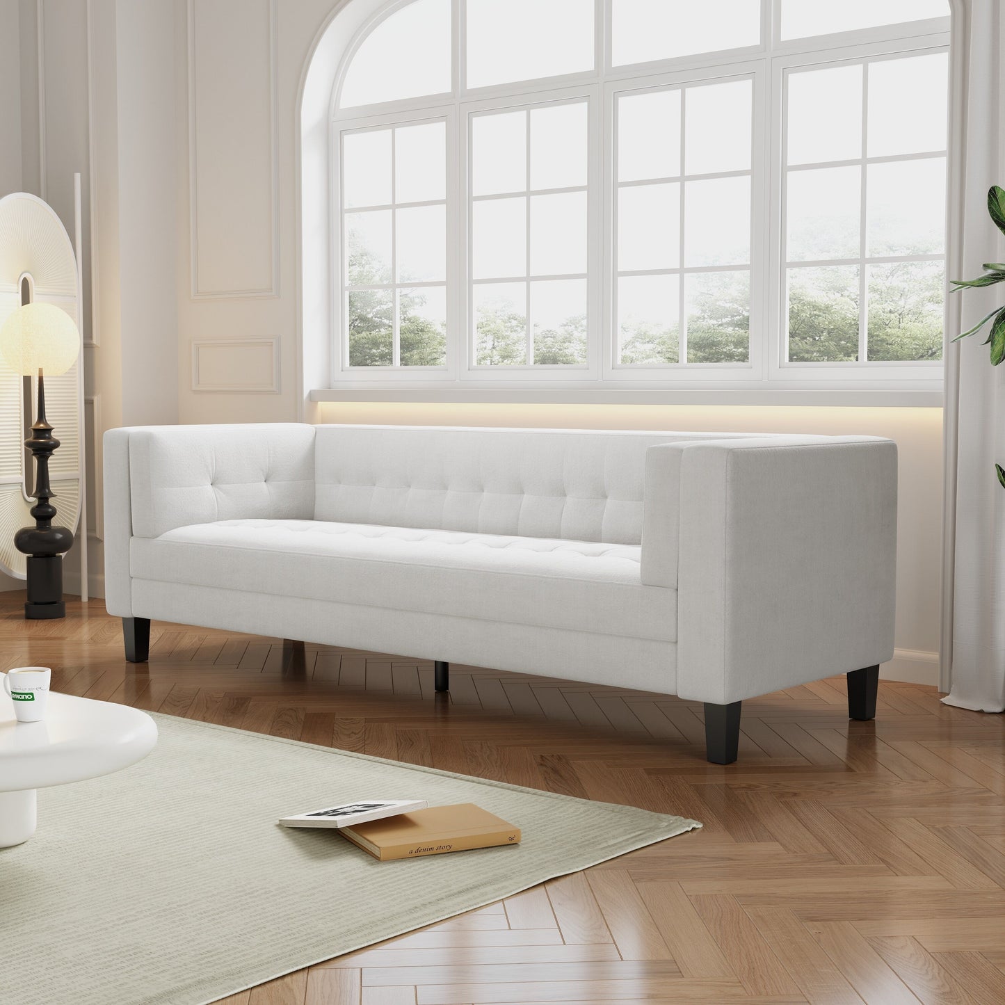 Velvet Button Tufted 3-seater Sofa with Hardwood Frame
