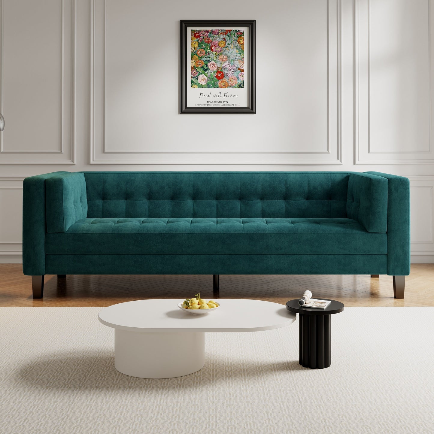Velvet Button Tufted 3-seater Sofa with Hardwood Frame