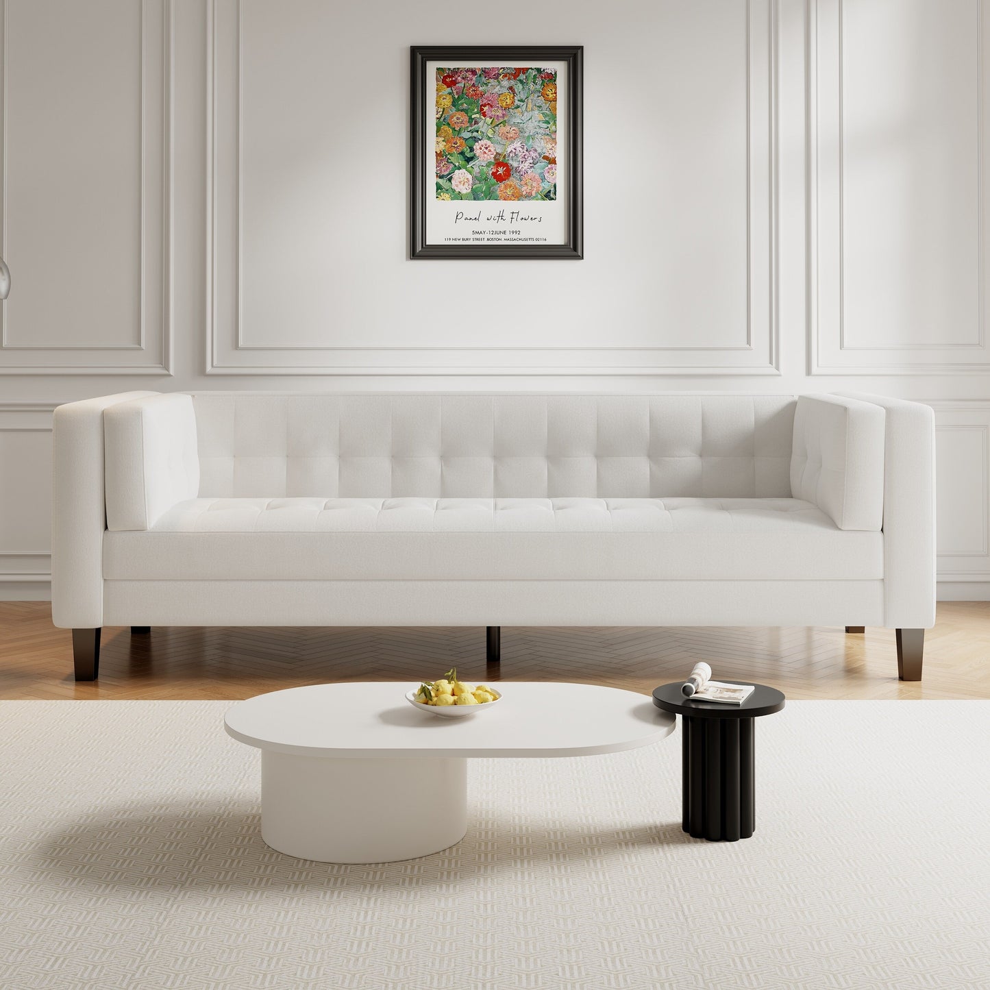 Velvet Button Tufted 3-seater Sofa with Hardwood Frame