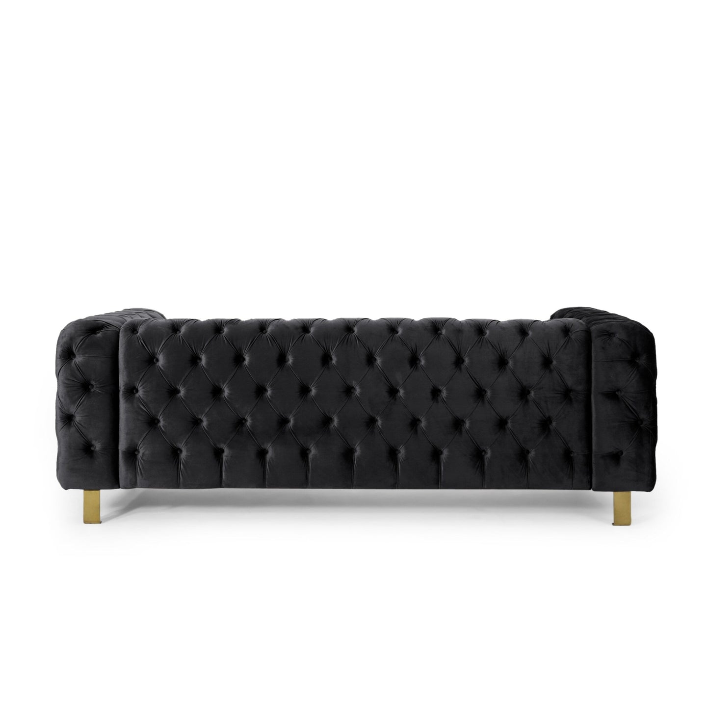 Velvet Button Tufted 3-seater Sofa with Iron Legs