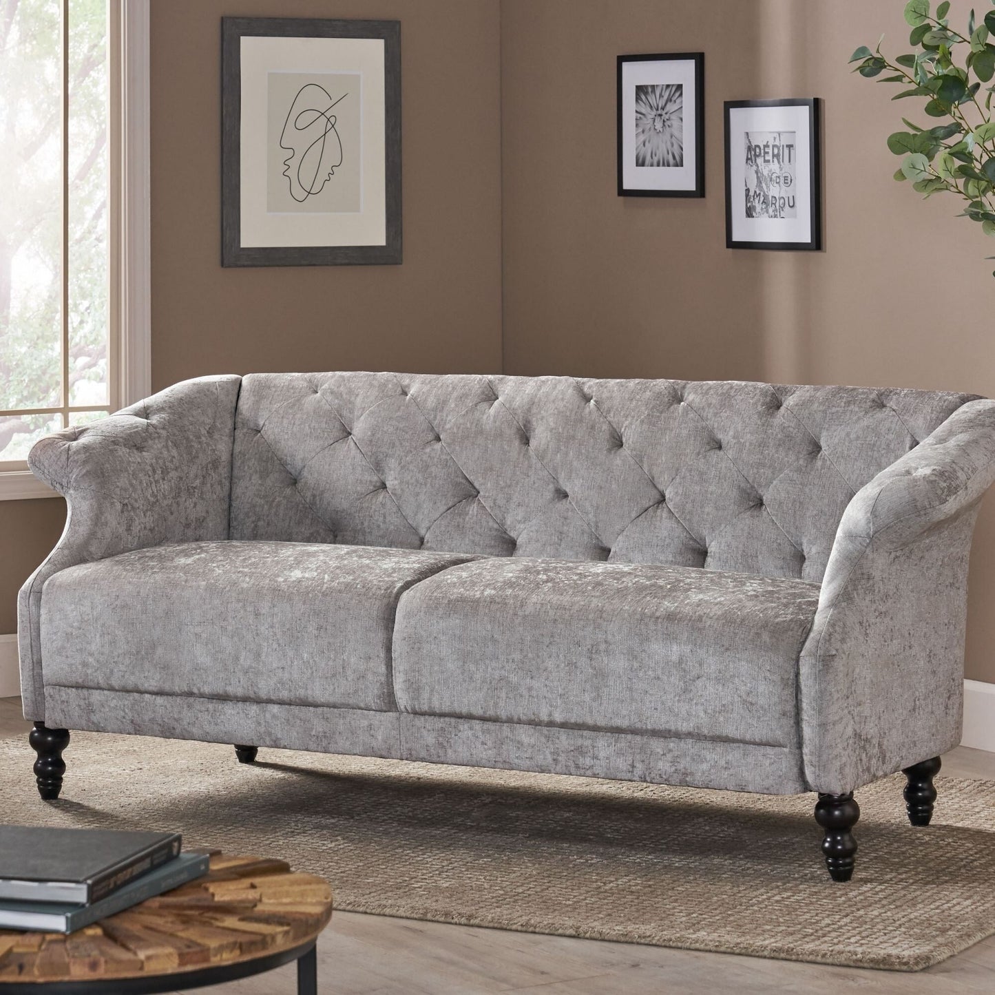 Velvet Loveseat Flared Arms Tufted Sofa with Deep Seat