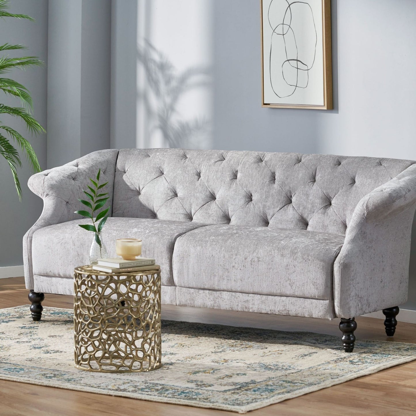 Velvet Loveseat Flared Arms Tufted Sofa with Deep Seat