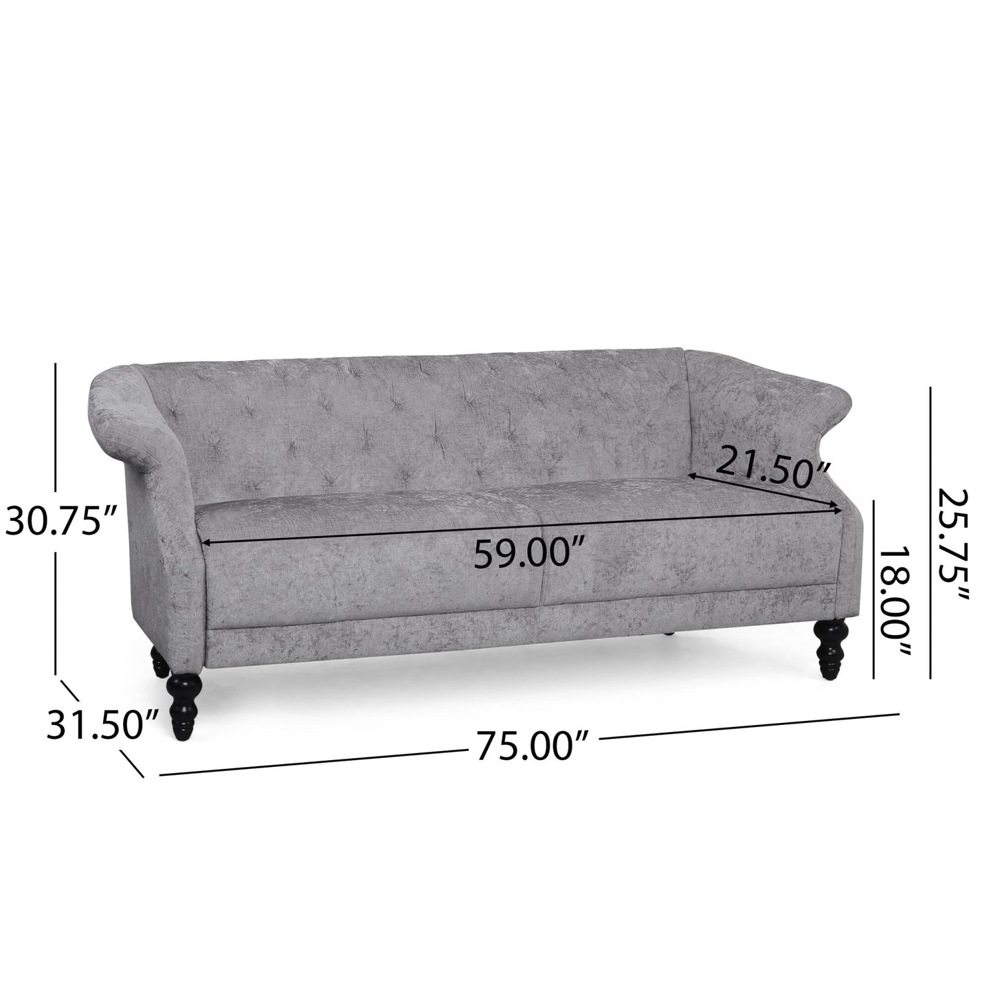 Velvet Loveseat Flared Arms Tufted Sofa with Deep Seat