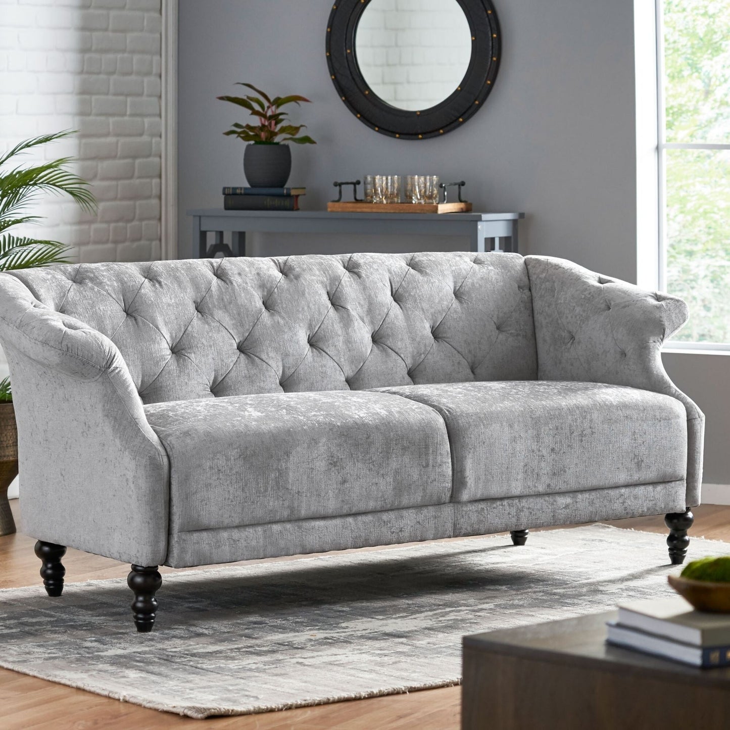 Velvet Loveseat Flared Arms Tufted Sofa with Deep Seat