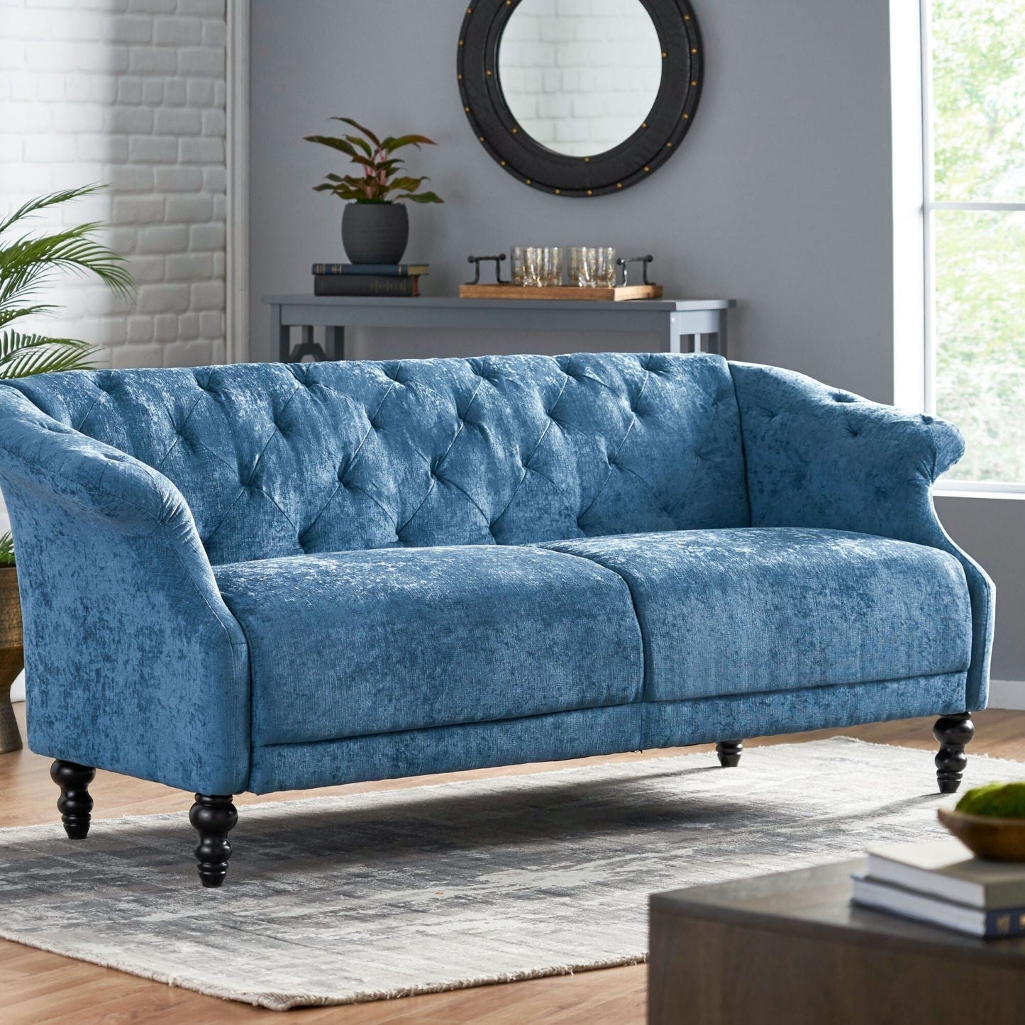 Velvet Loveseat Flared Arms Tufted Sofa with Deep Seat