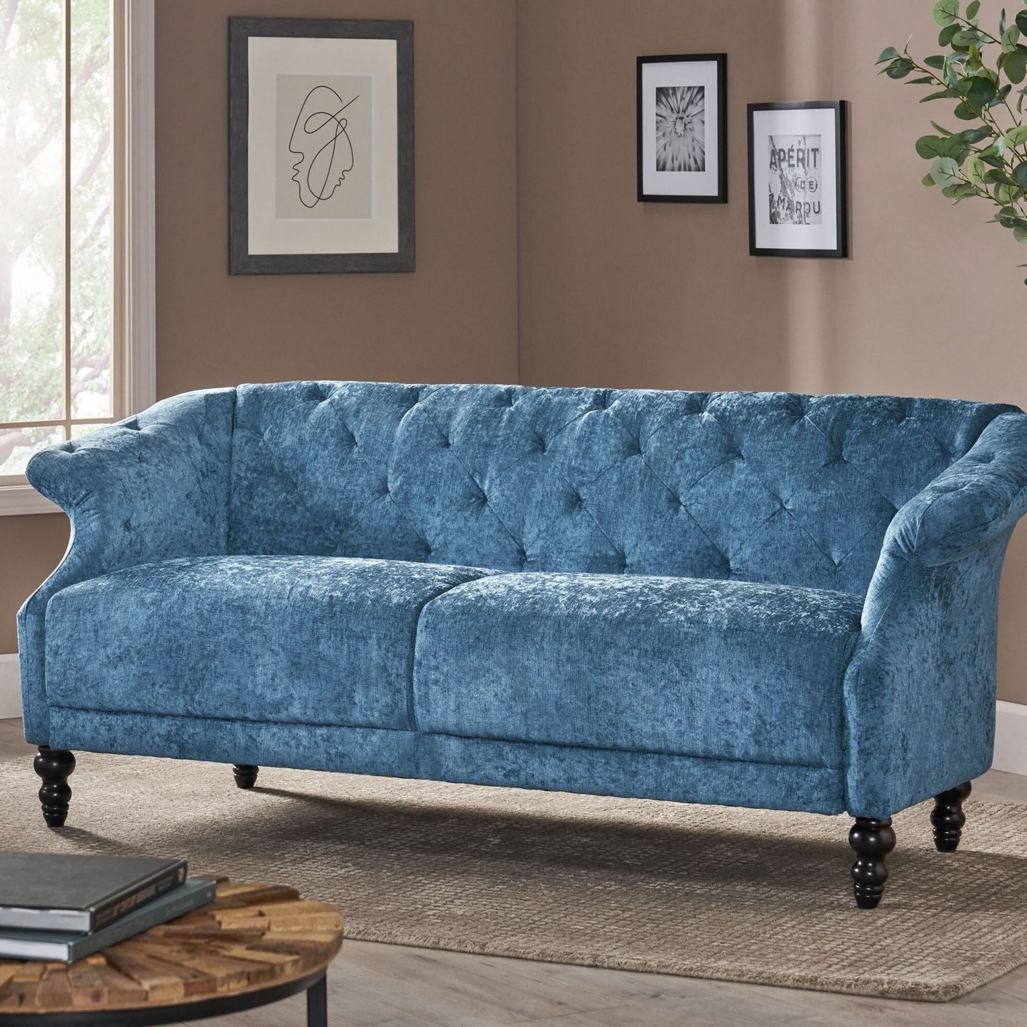 Velvet Loveseat Flared Arms Tufted Sofa with Deep Seat