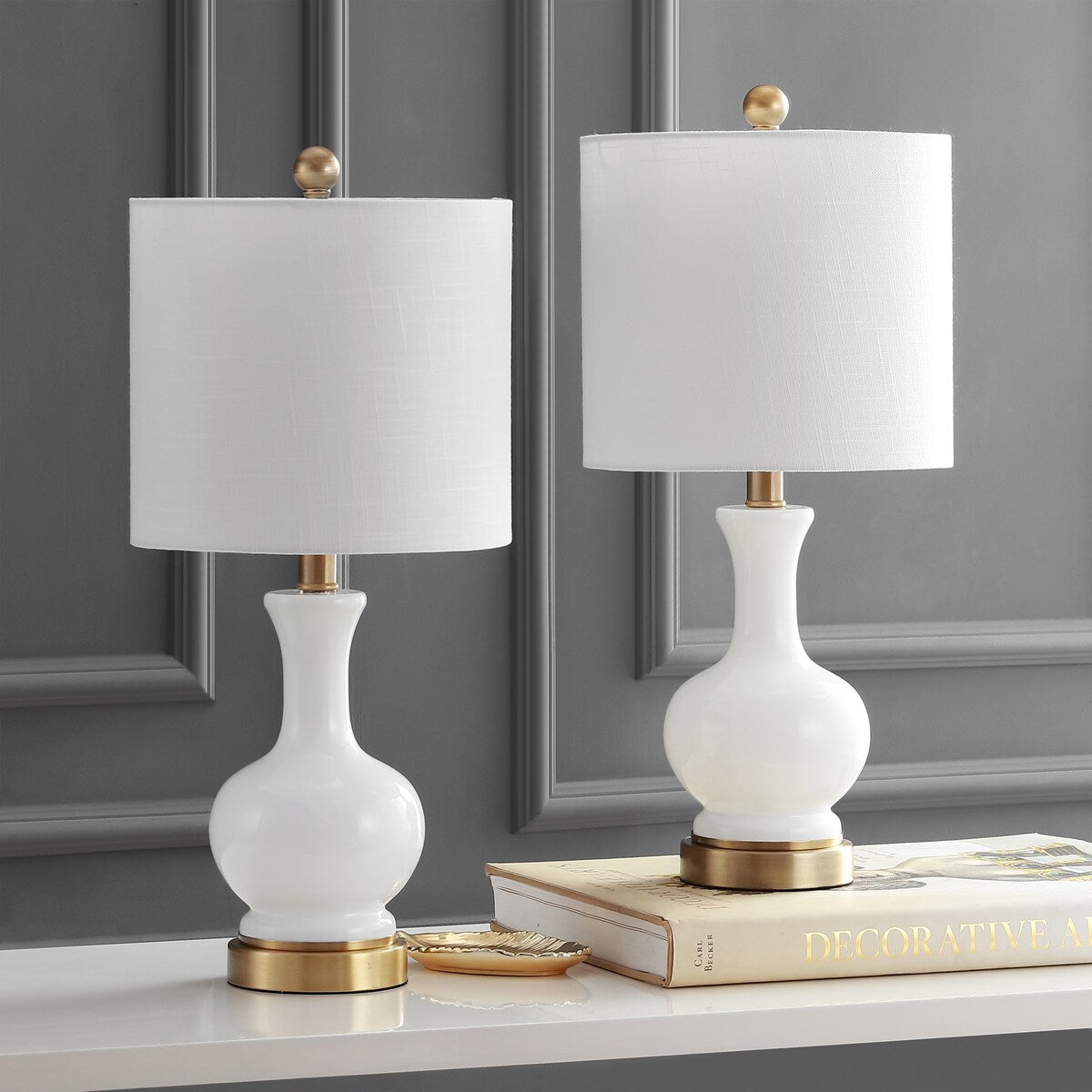 Lampe de table à LED Vermont 22 en verre/métal, blanche (lot de 2) par JONATHAN Y