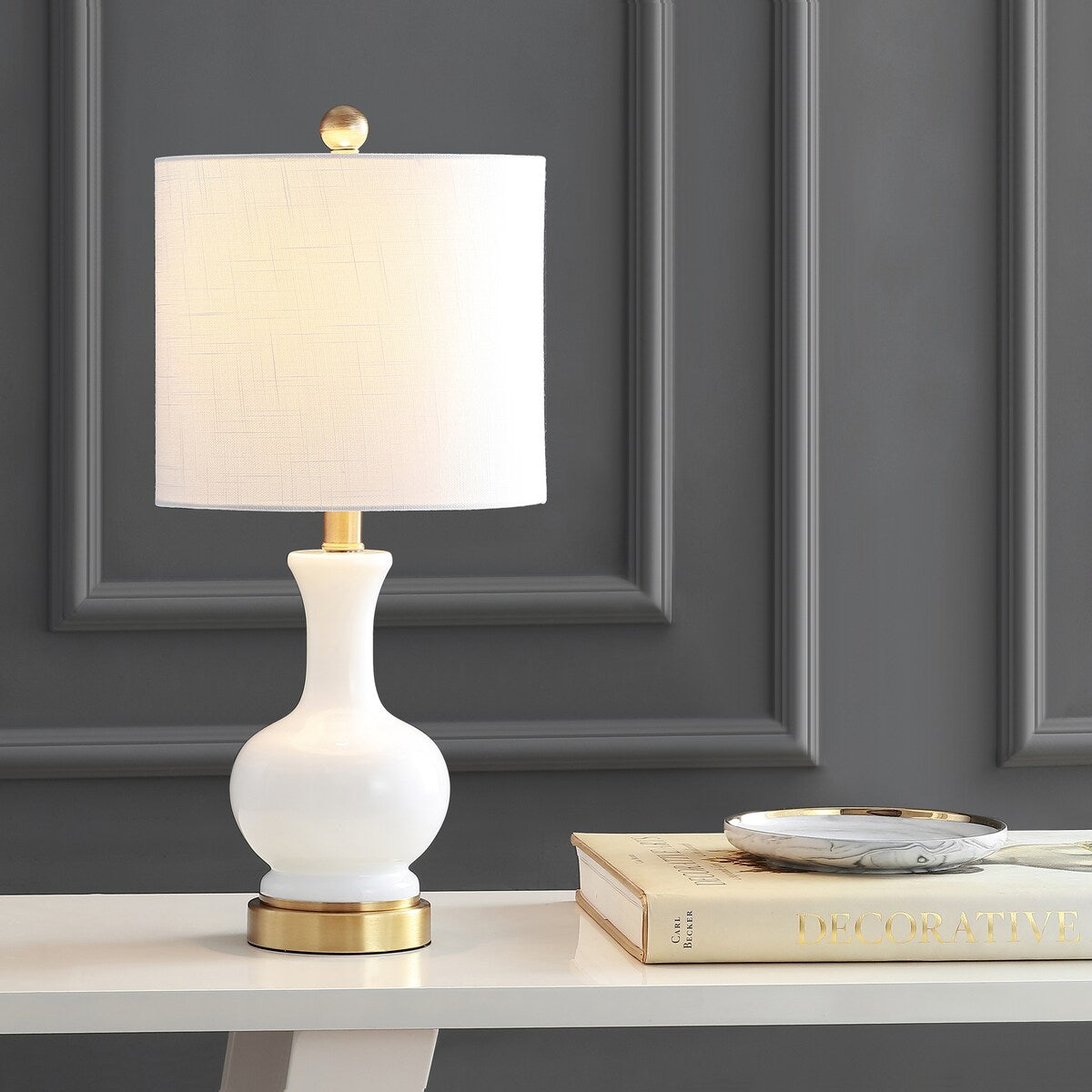 Lampe de table à LED Vermont 22 en verre/métal, blanche (lot de 2) par JONATHAN Y