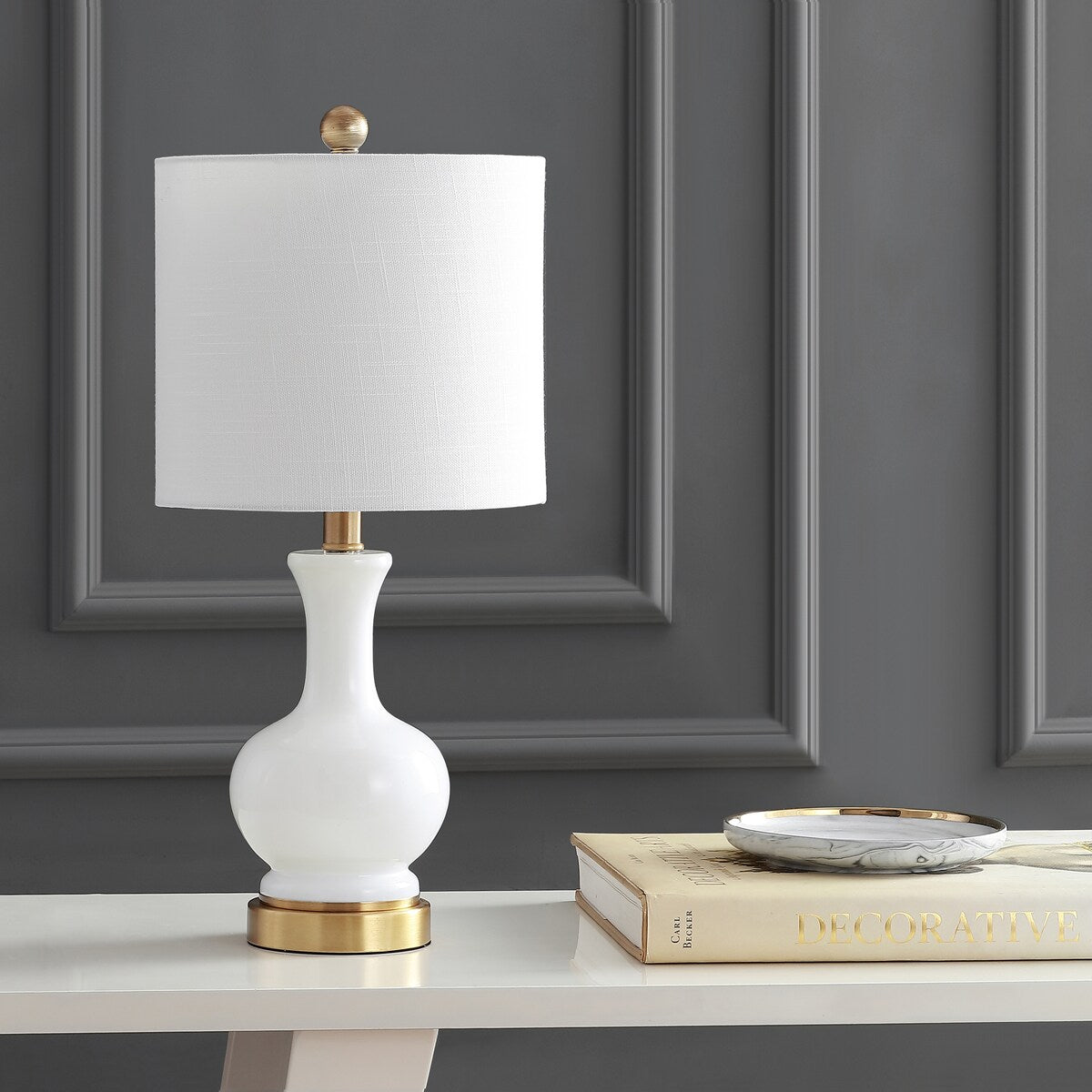 Lampe de table à LED Vermont 22 en verre/métal, blanche (lot de 2) par JONATHAN Y