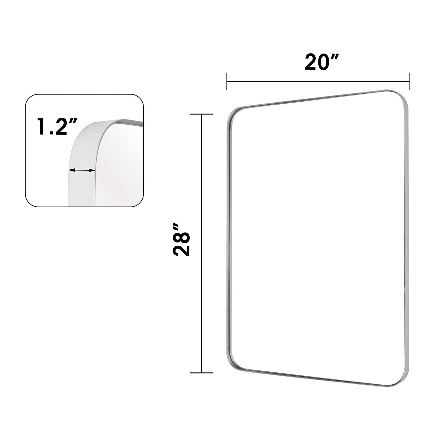 Miroir mural de salle de bain avec coin arrondi (1 pièce)