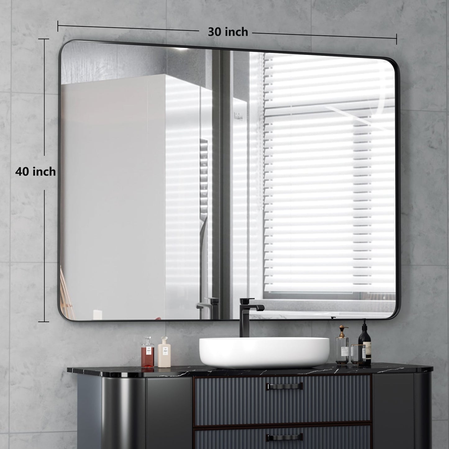 Miroir mural de salle de bain avec coin arrondi (1 pièce)