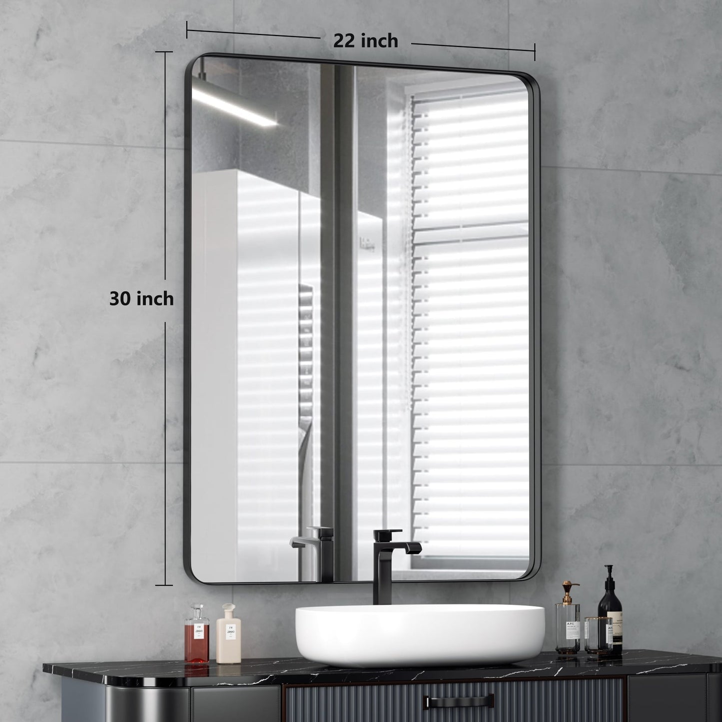 Miroir mural de salle de bain avec coin arrondi (1 pièce)