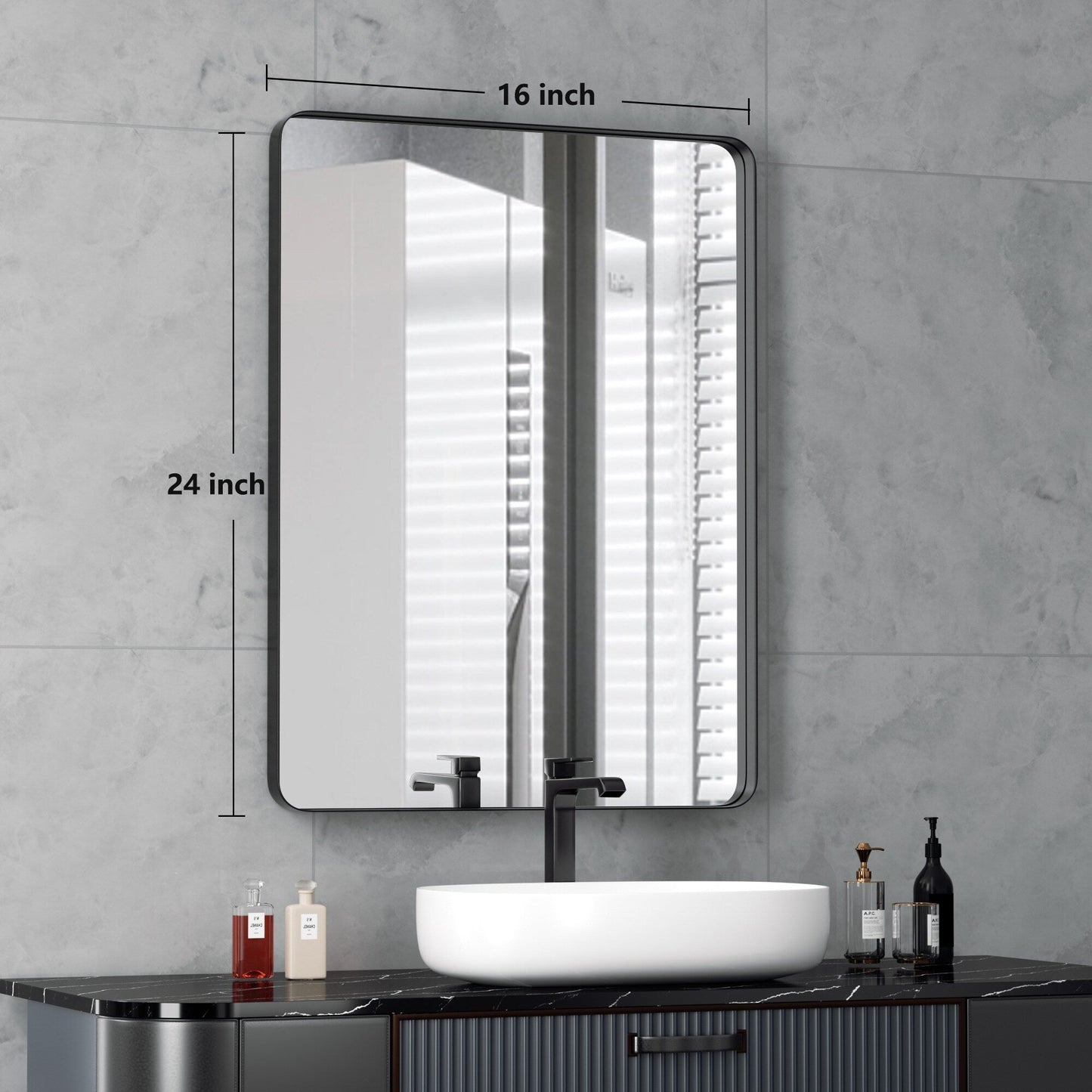 Miroir mural de salle de bain avec coin arrondi (1 pièce)