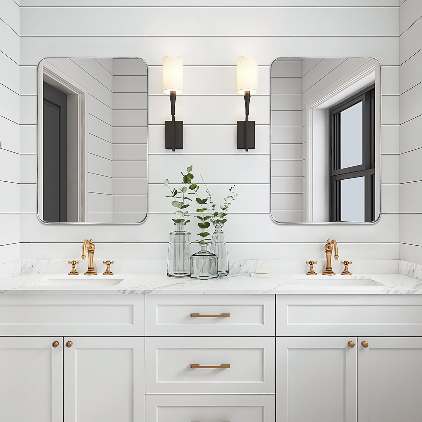 Miroir mural de salle de bain avec coin arrondi (1 pièce)