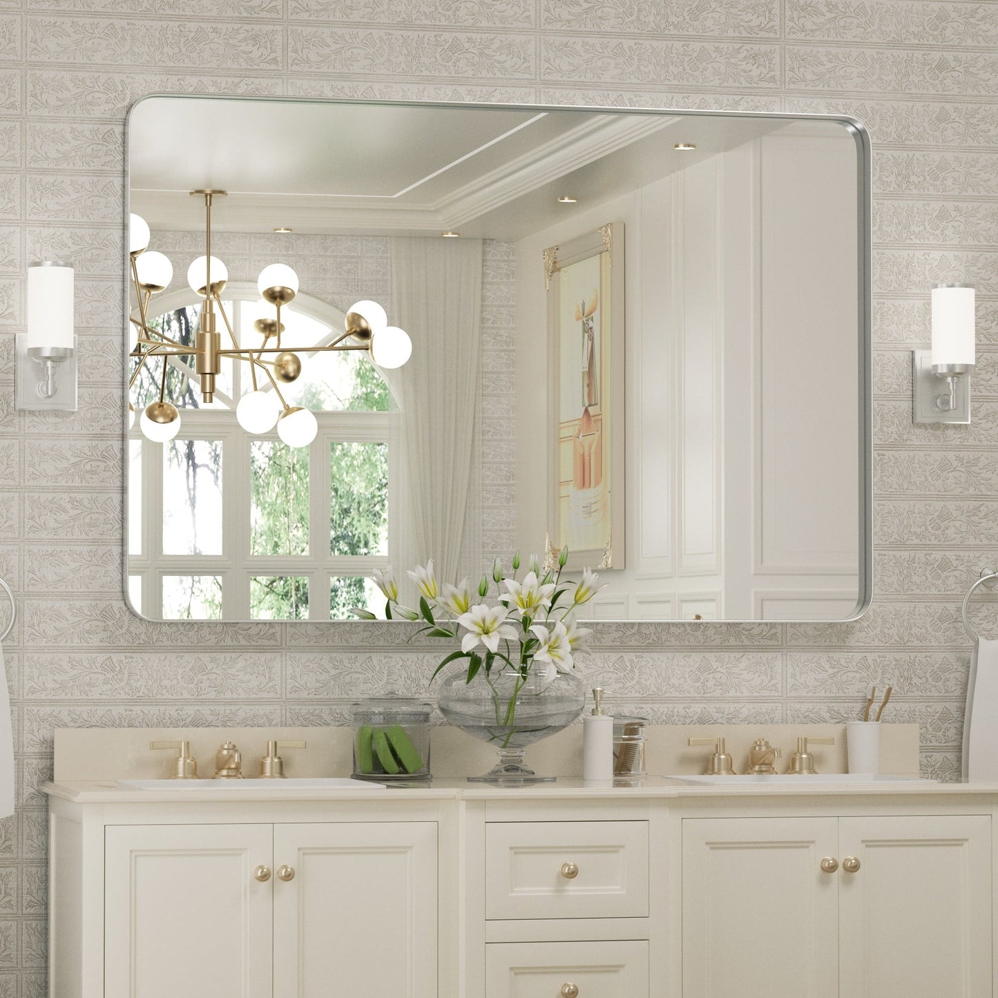 Miroir mural de salle de bain avec coin arrondi (1 pièce)