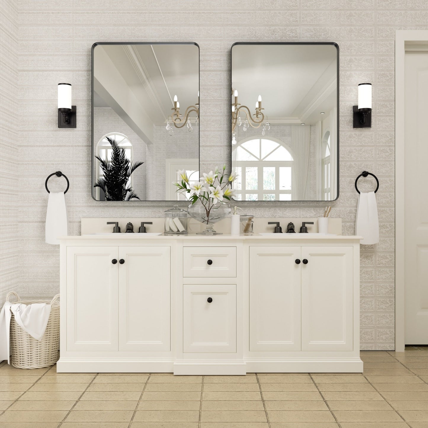 Miroir mural de salle de bain avec coin arrondi (1 pièce)