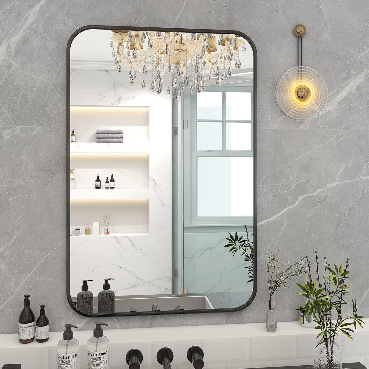 Miroir de salle de bain mural avec coin arrondi