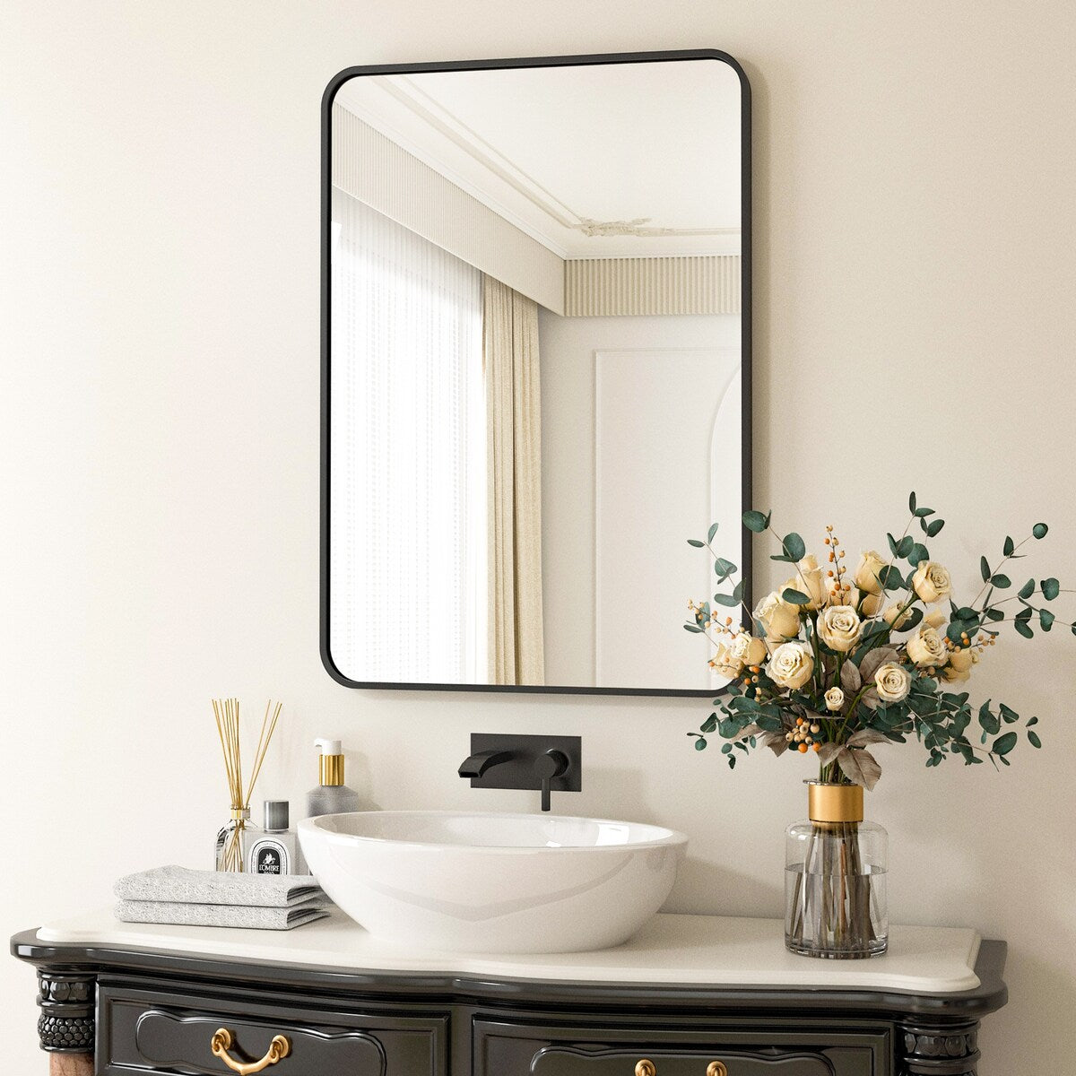 Miroir de salle de bain mural avec coin arrondi