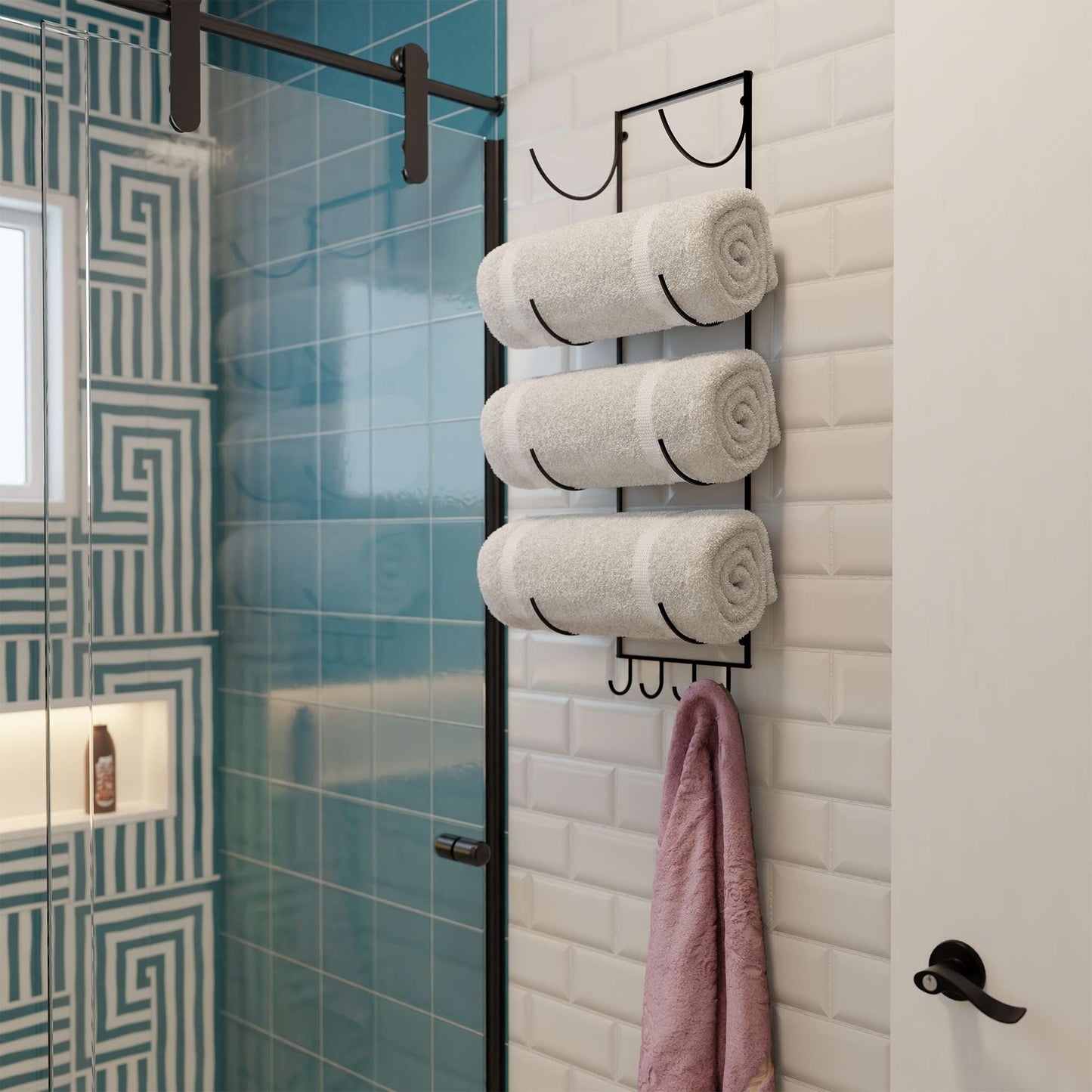 Porte-serviettes mural Boto, organisateur de salle de bain rustique