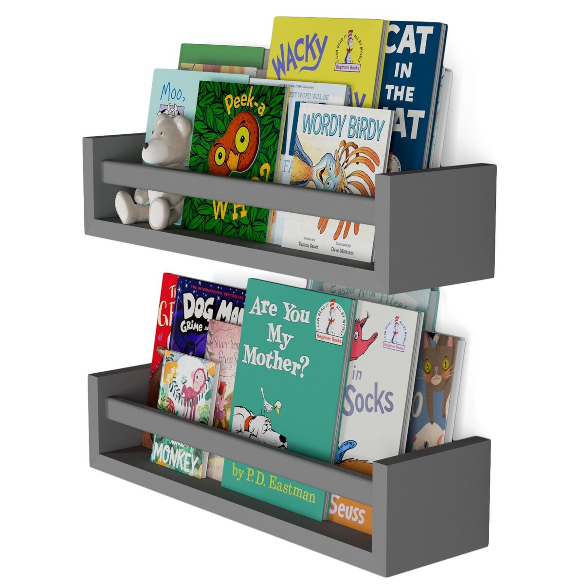 Étagères murales pour enfants Wallniture Elba, rangement pour chambre d'enfant, organisateur de jouets, bibliothèque en bois, lot de 2 - N/A