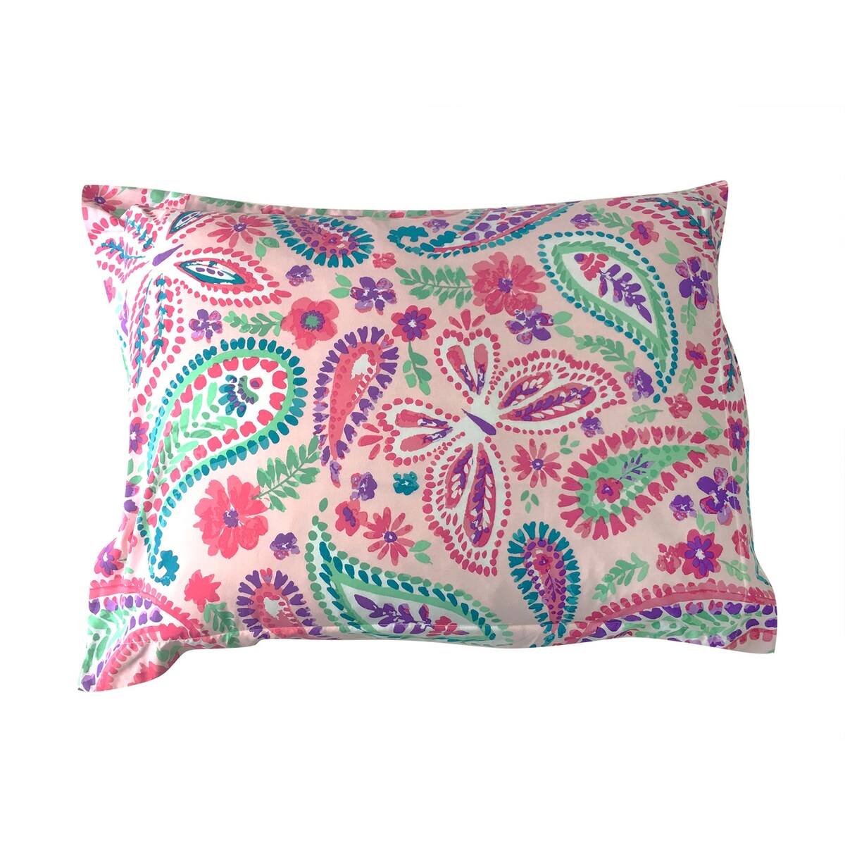 Parure de lit à motif floral rose aquarelle avec coussin décoratif papillon