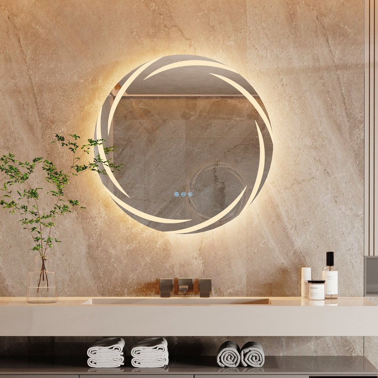 Miroir de salle de bain tactile à LED étanche, antibuée, à intensité variable