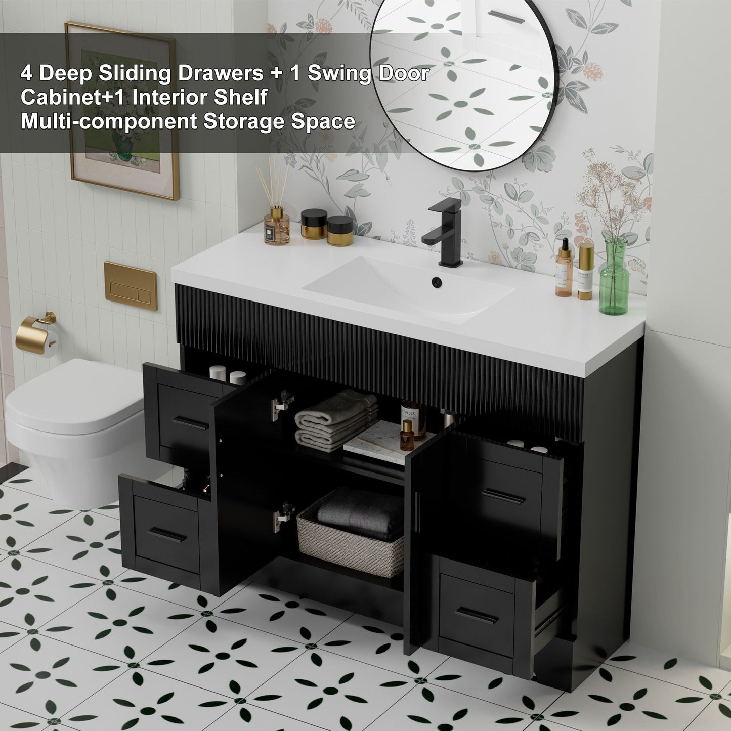 Ensemble de meuble-lavabo Wavy Line 30/36/48 avec lavabo et robinet