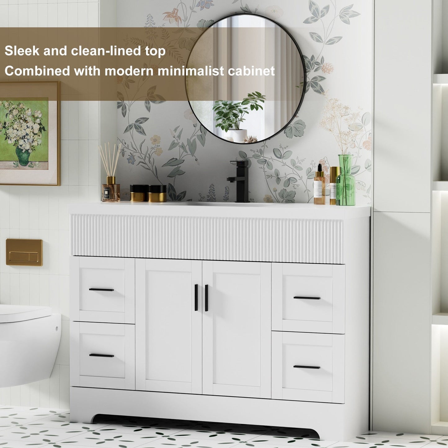 Ensemble de meuble-lavabo Wavy Line 30/36/48 avec lavabo et robinet