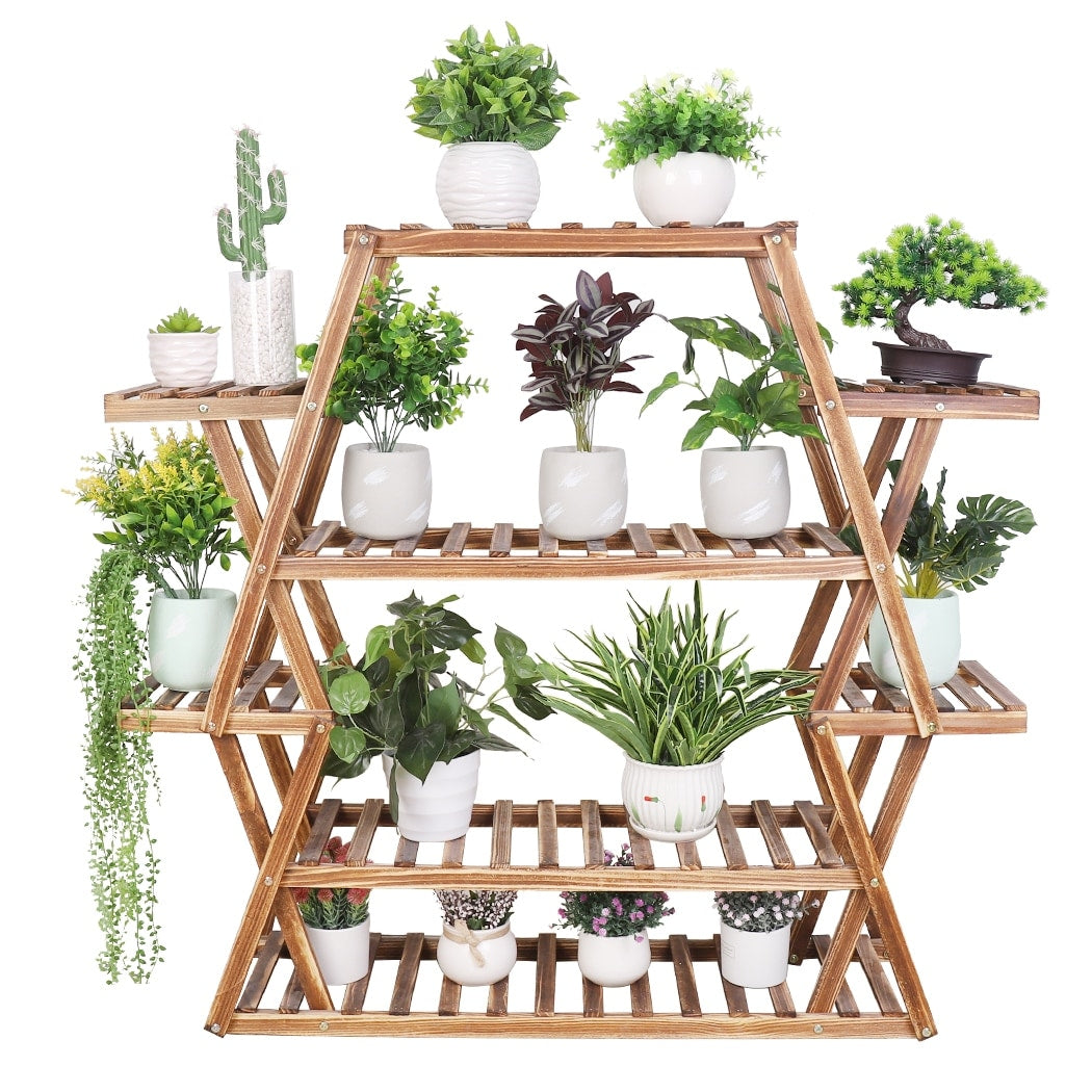 Grand support de jardin en bois pour plantes d'intérieur et d'extérieur, échelle, étagères