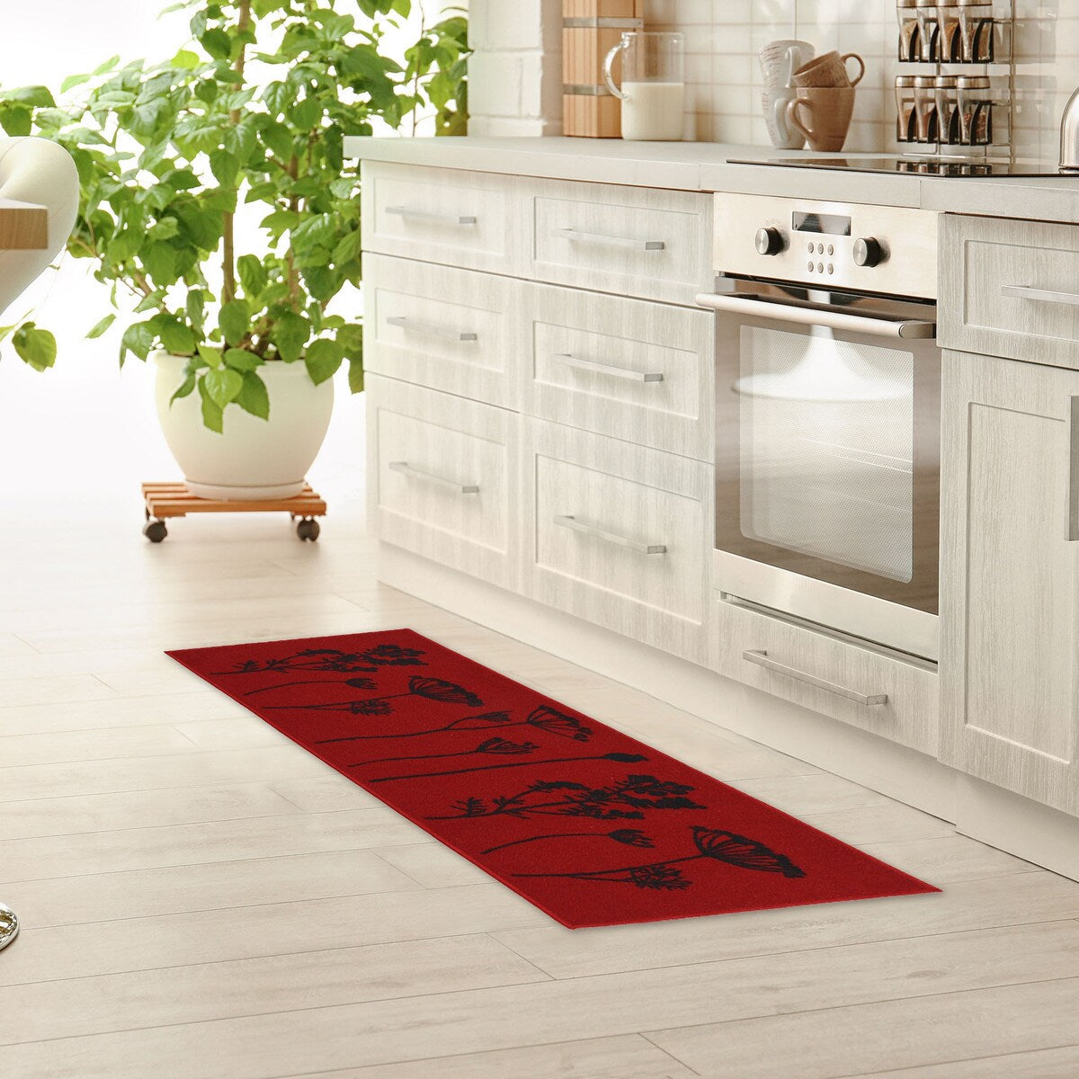 Tapis de cuisine ou de couloir effet laine à motifs de fleurs sauvages