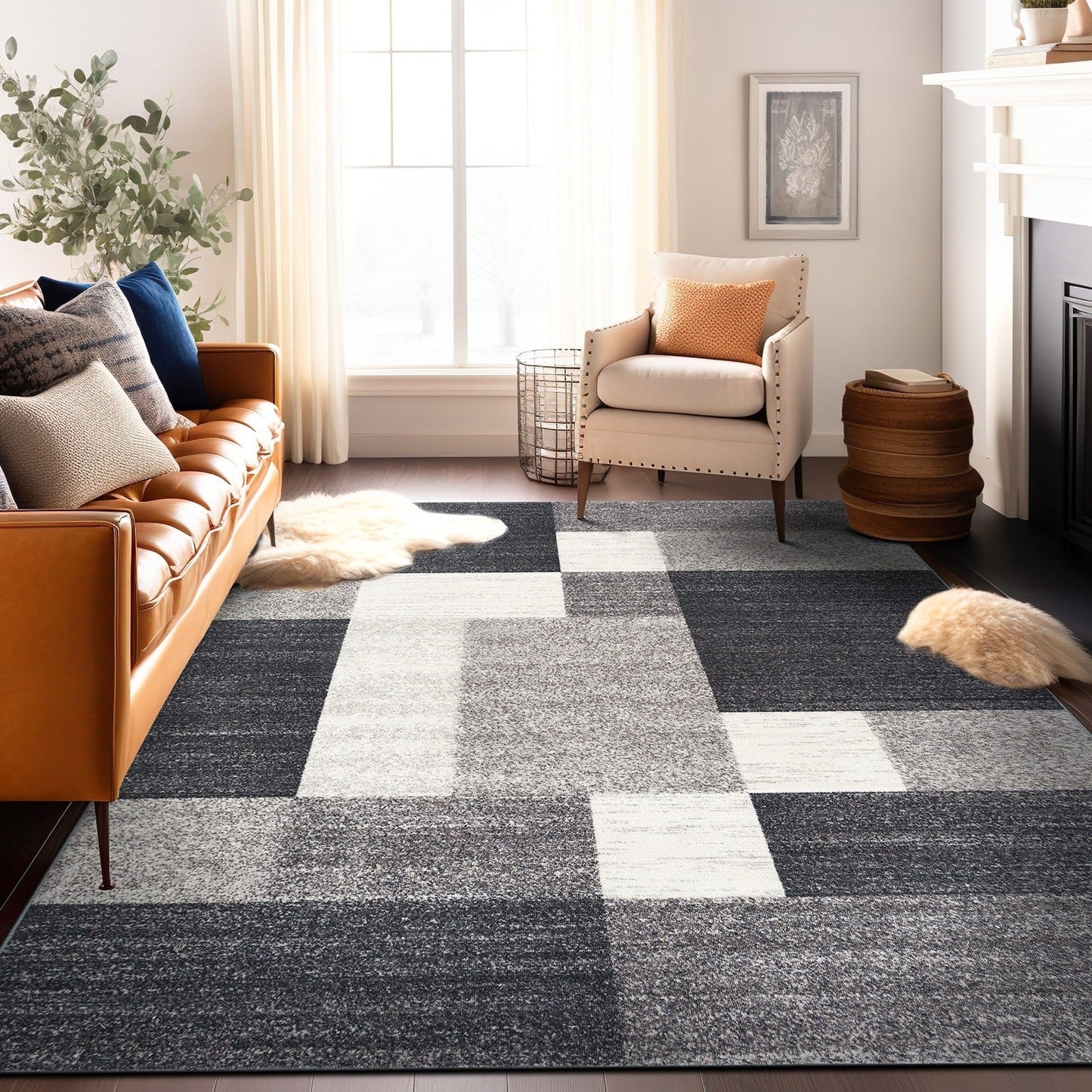 Tapis antidérapant au design moderne de boîtes de la World Rug Gallery