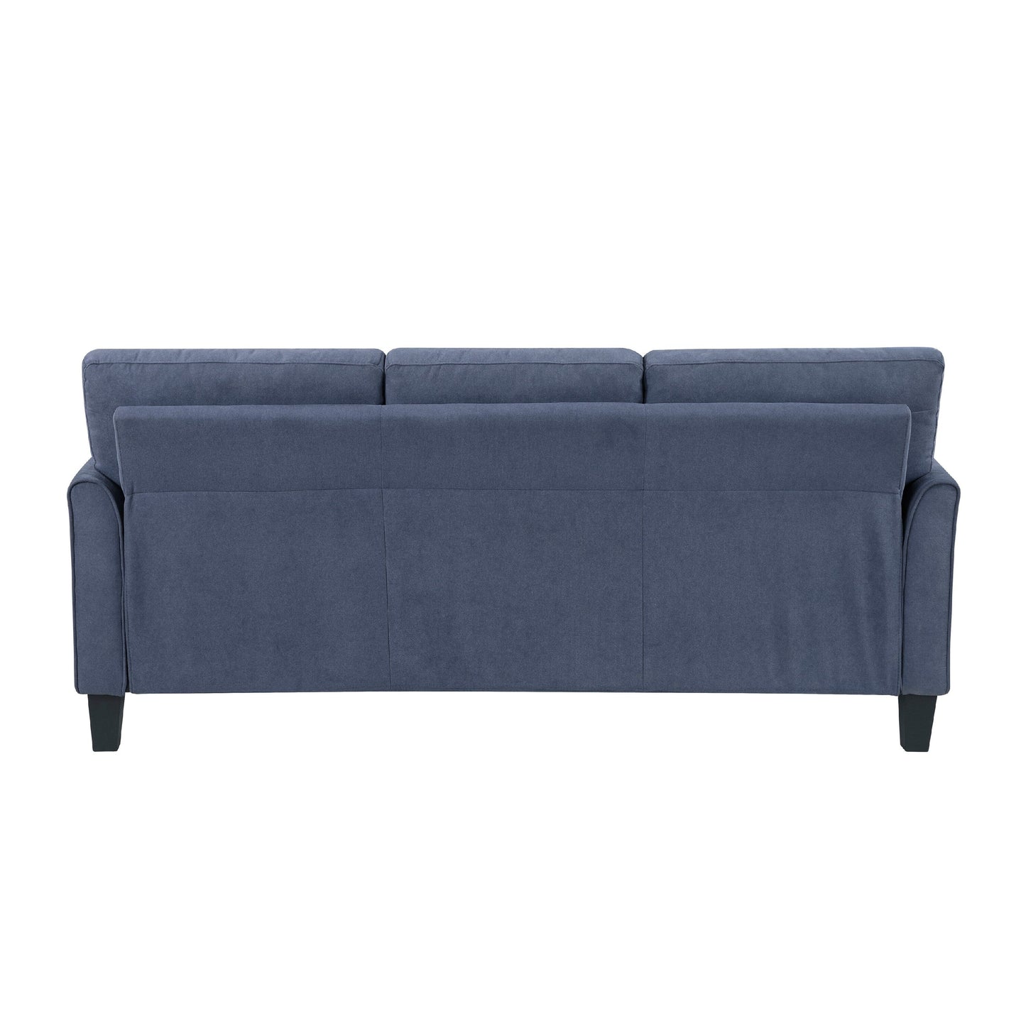 Canapé Xumo, tissu bleu, 200 cm, pieds fuselés en bois noir
