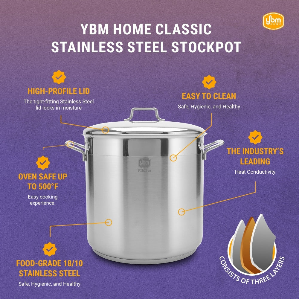Marmite professionnelle YBM Home en acier inoxydable 18/10, compatible induction