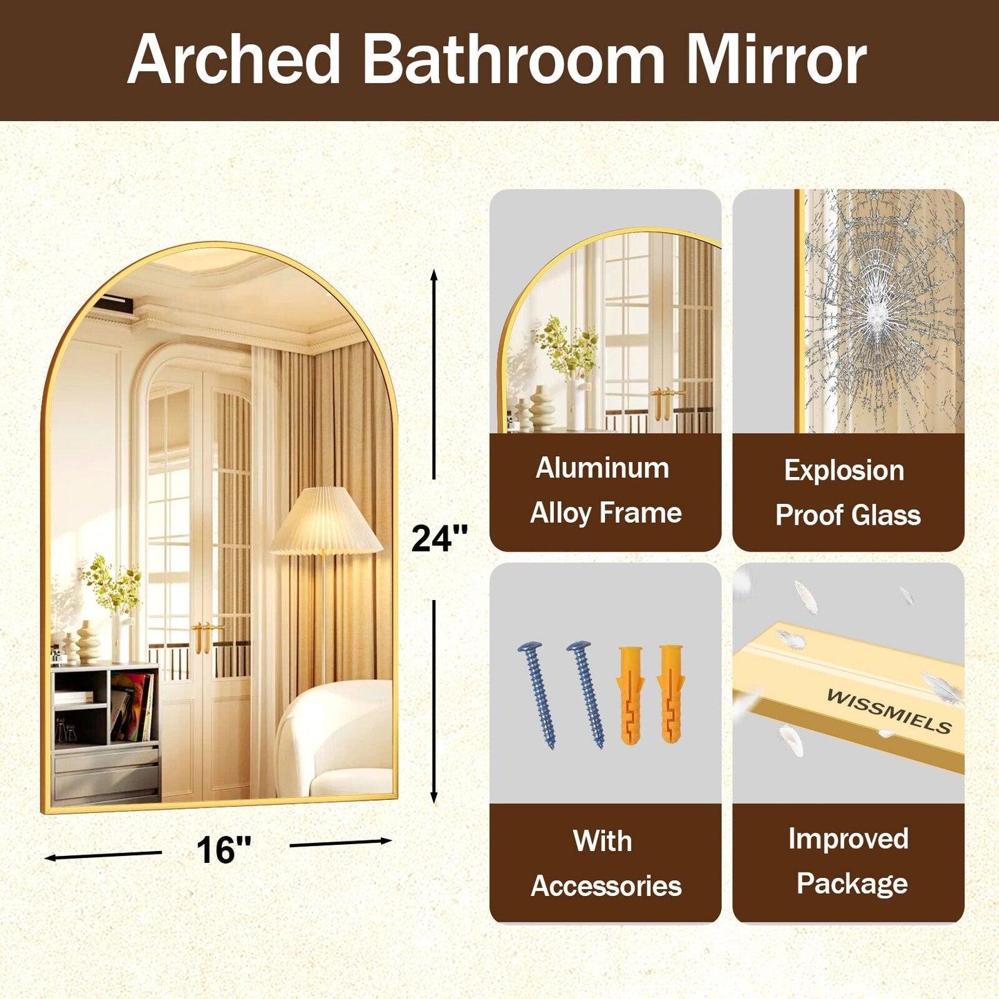 Miroir de salle de bain mural YVANLA Arch